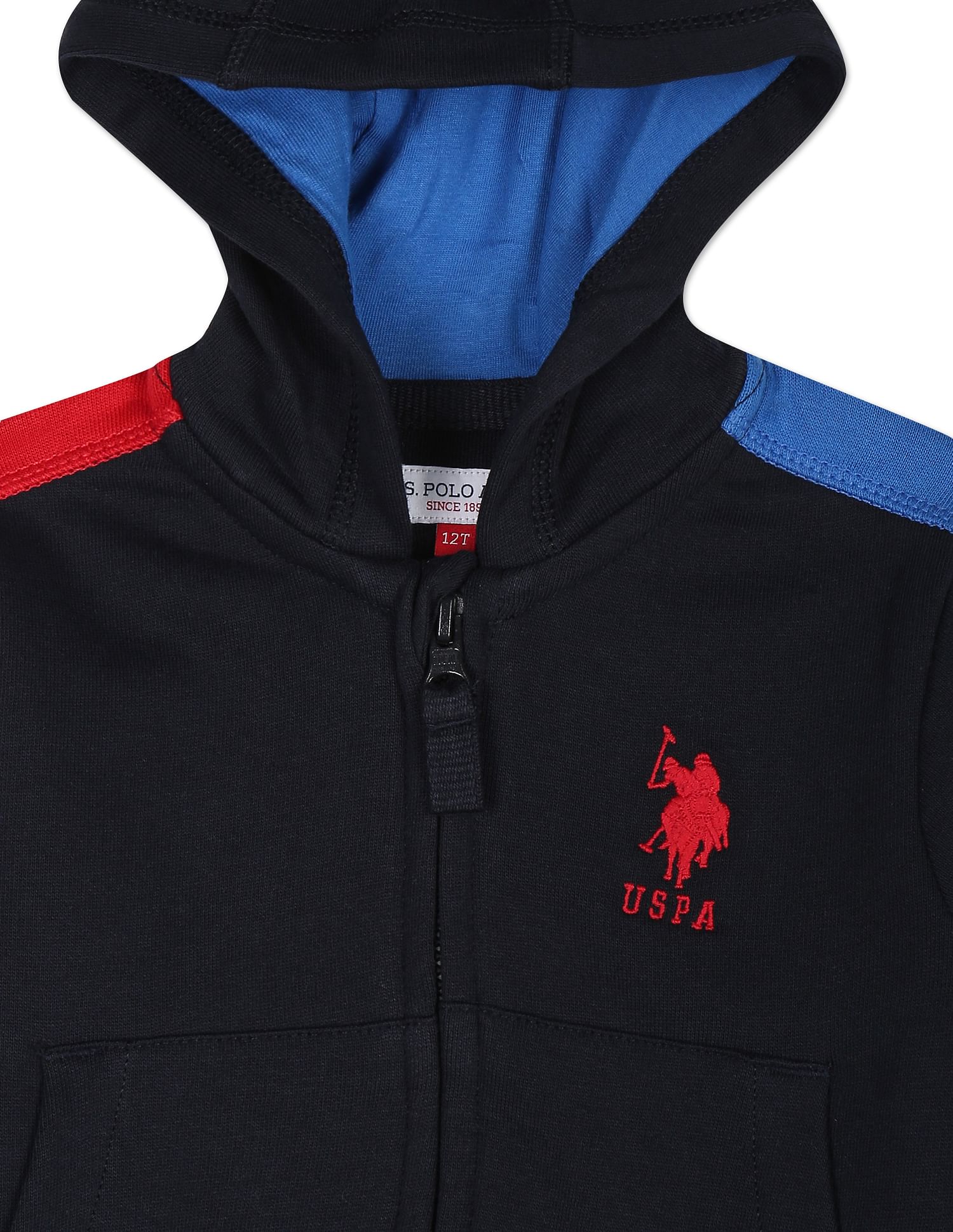 Hooded Colour Block Cotton Sweatshirt Navy - U.S. Polo Assn. India | Large