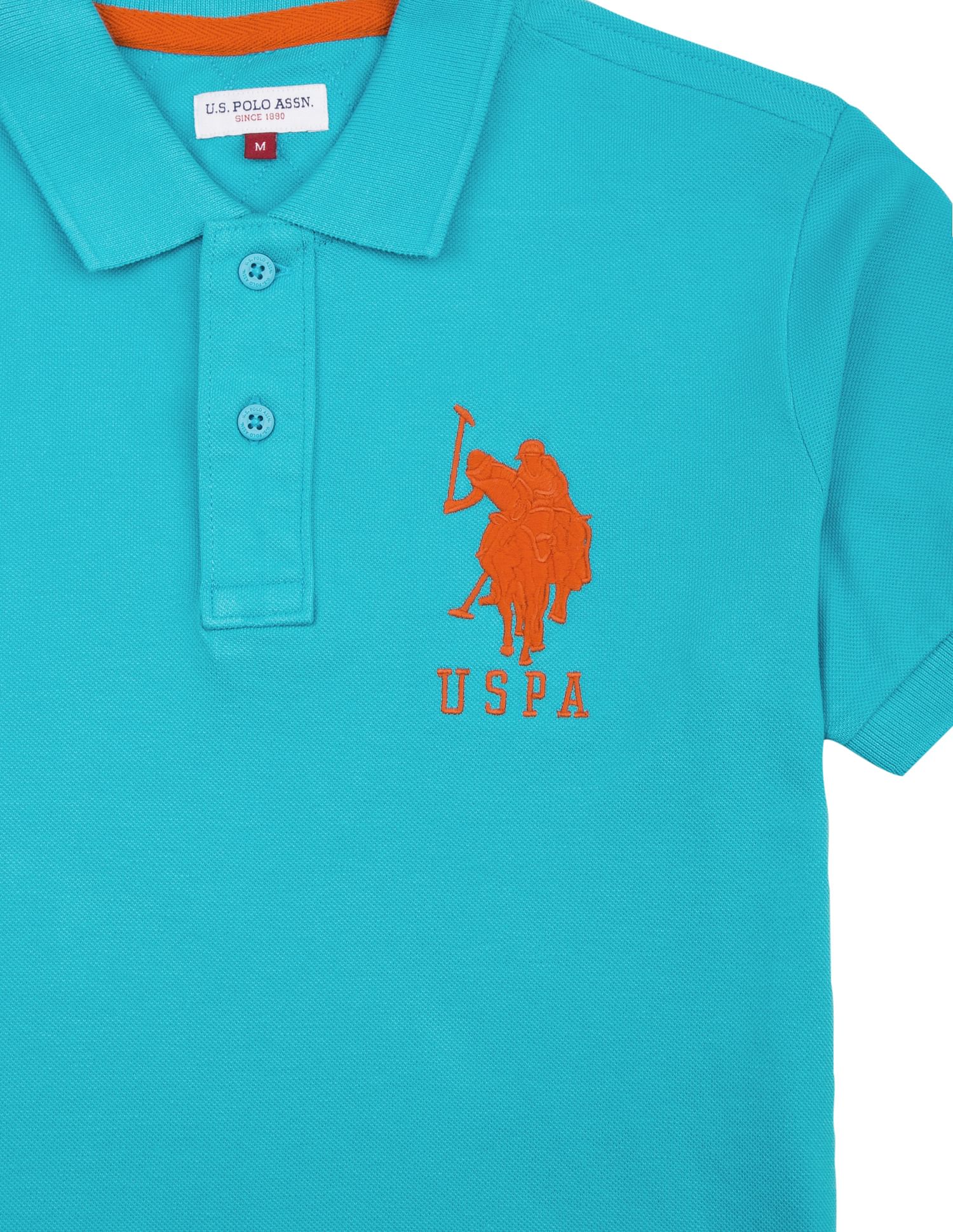 Boys Solid Pique Knit Polo Shirt Blue - U.S. Polo Assn. India | Large