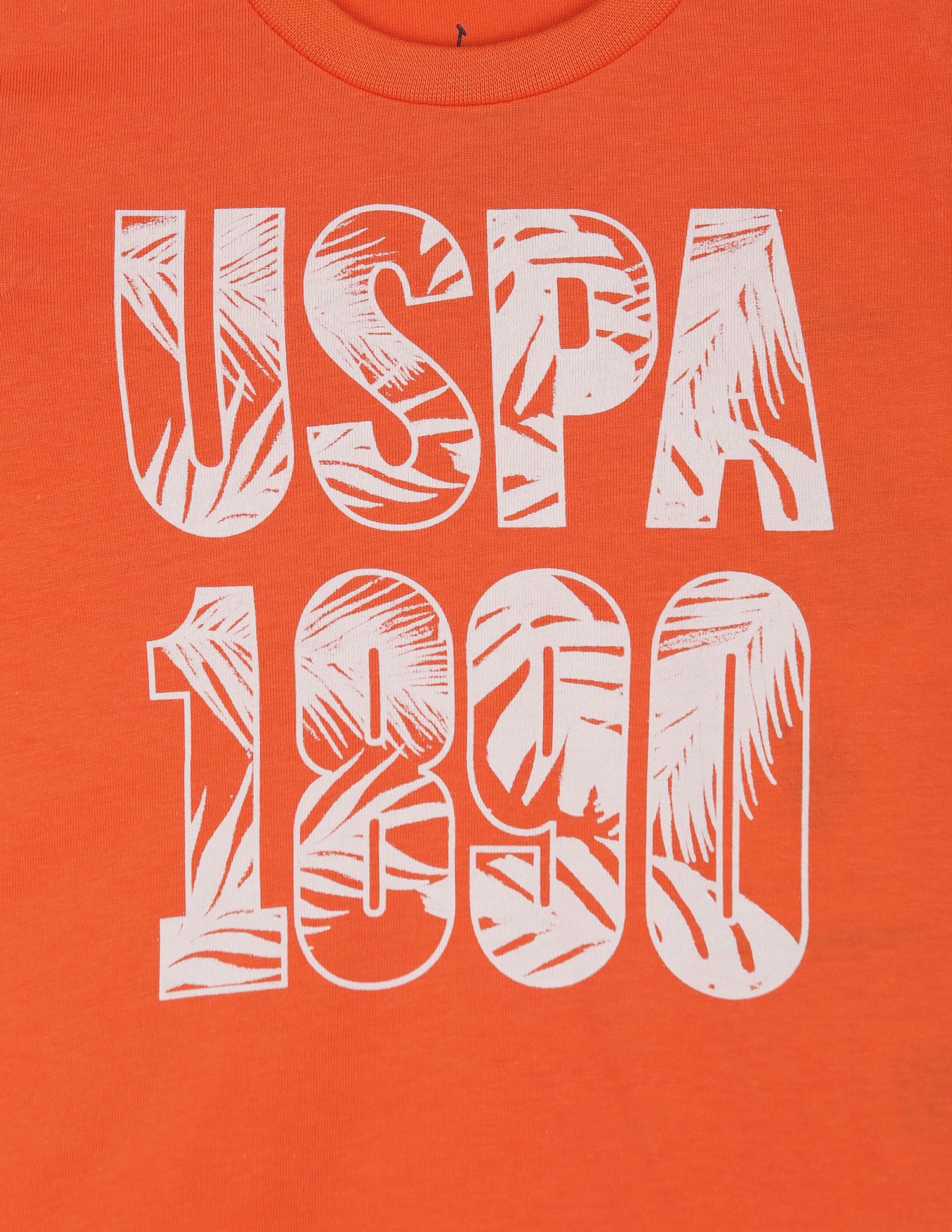 Brand Print Pure Cotton T-Shirt Orange - U.S. POLO ASSN. | Large