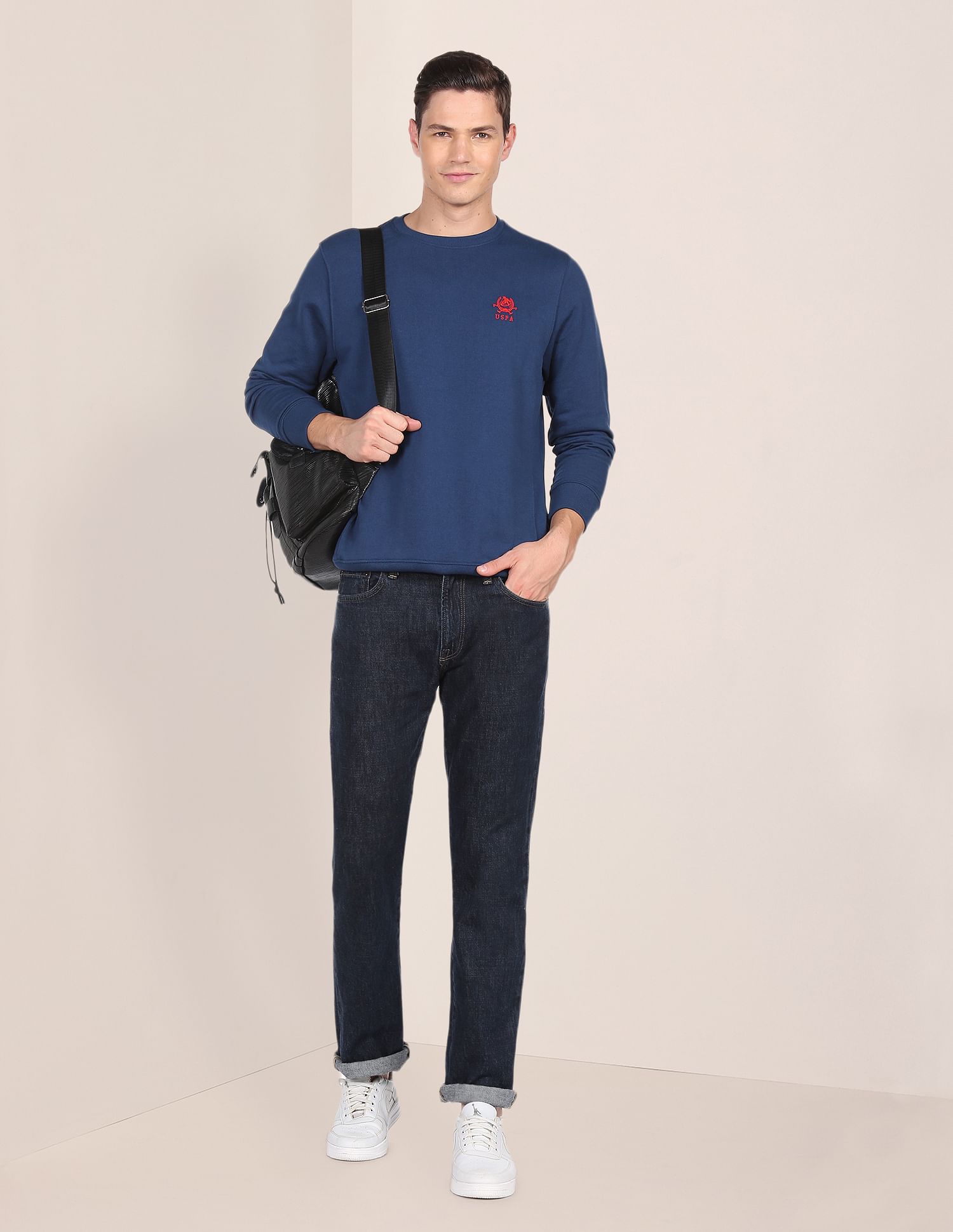Embroidered Logo Crew Neck Sweatshirt Navy - U.S. Polo Assn. India | Large