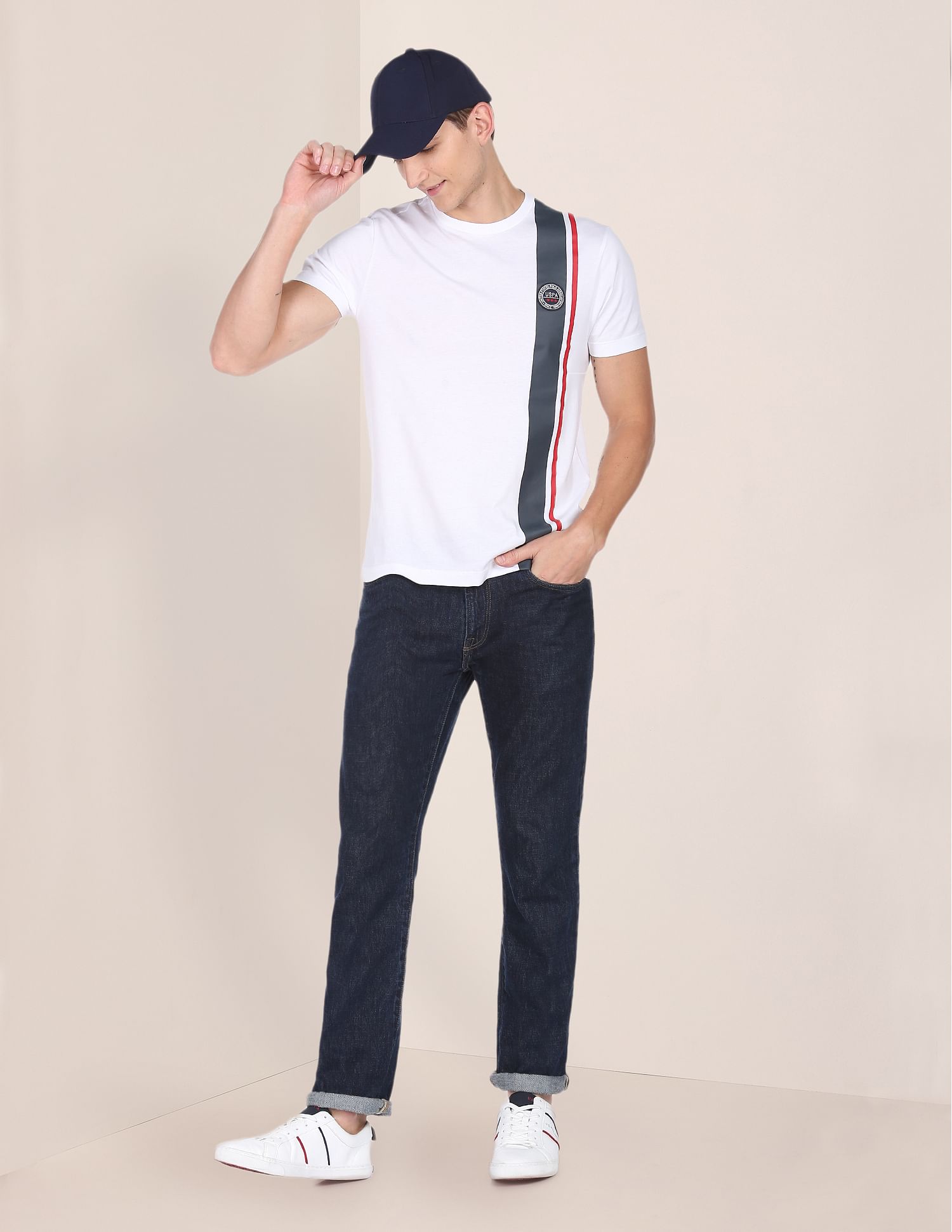 Cotton Vertical Stripe T-Shirt White - U.S. POLO ASSN. | Large