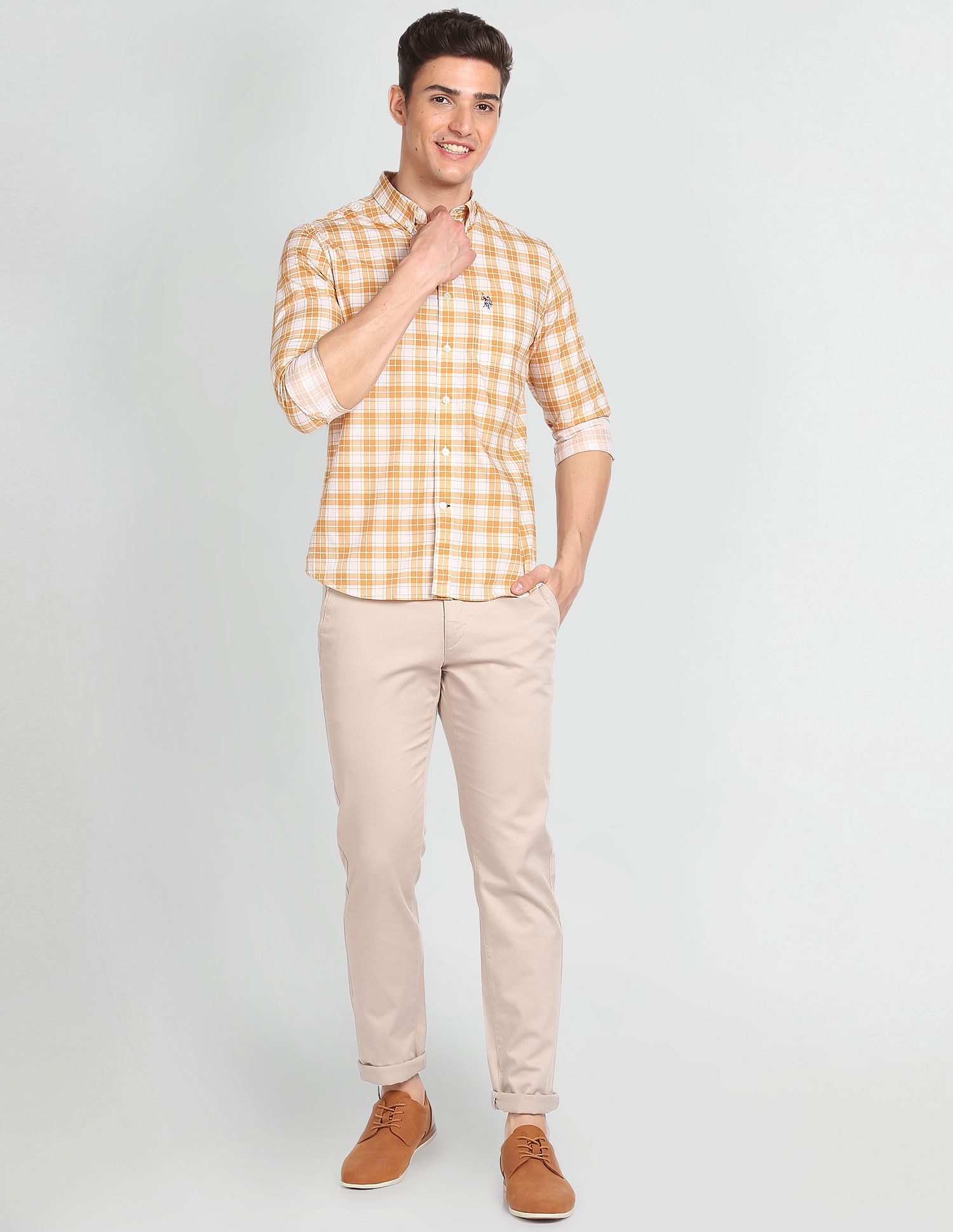 Tartan Check Cotton Shirt Yellow - U.S. POLO ASSN. | Large