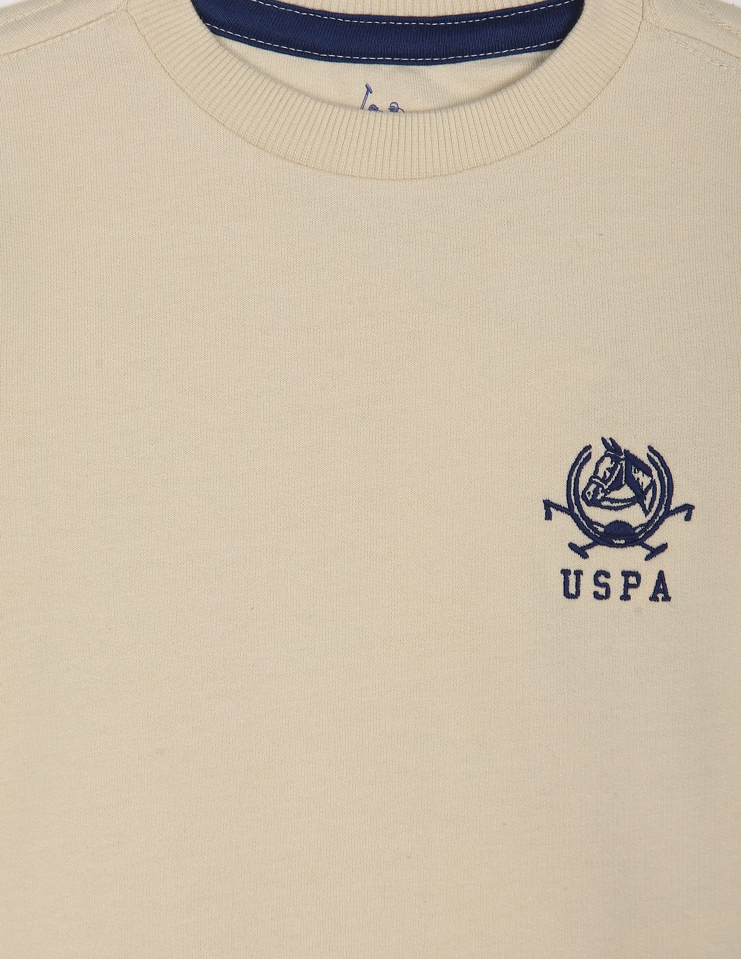 Boys Beige Solid Crew Neck Cotton Sweatshirt Beige - U.S. Polo Assn. India | Large