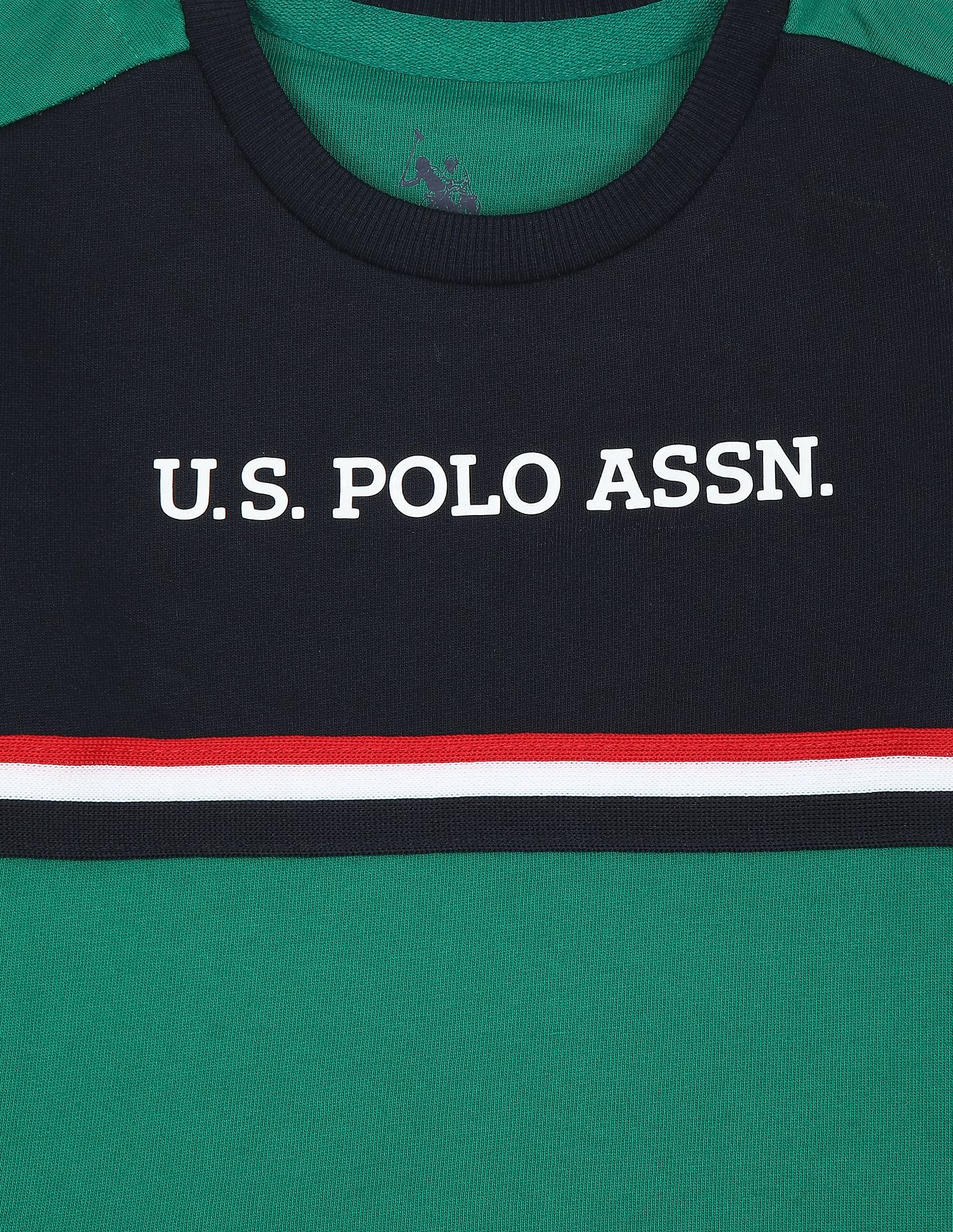 Boys Green Brand Print Colour Block Sweatshirt Green - U.S. Polo Assn. India | Large