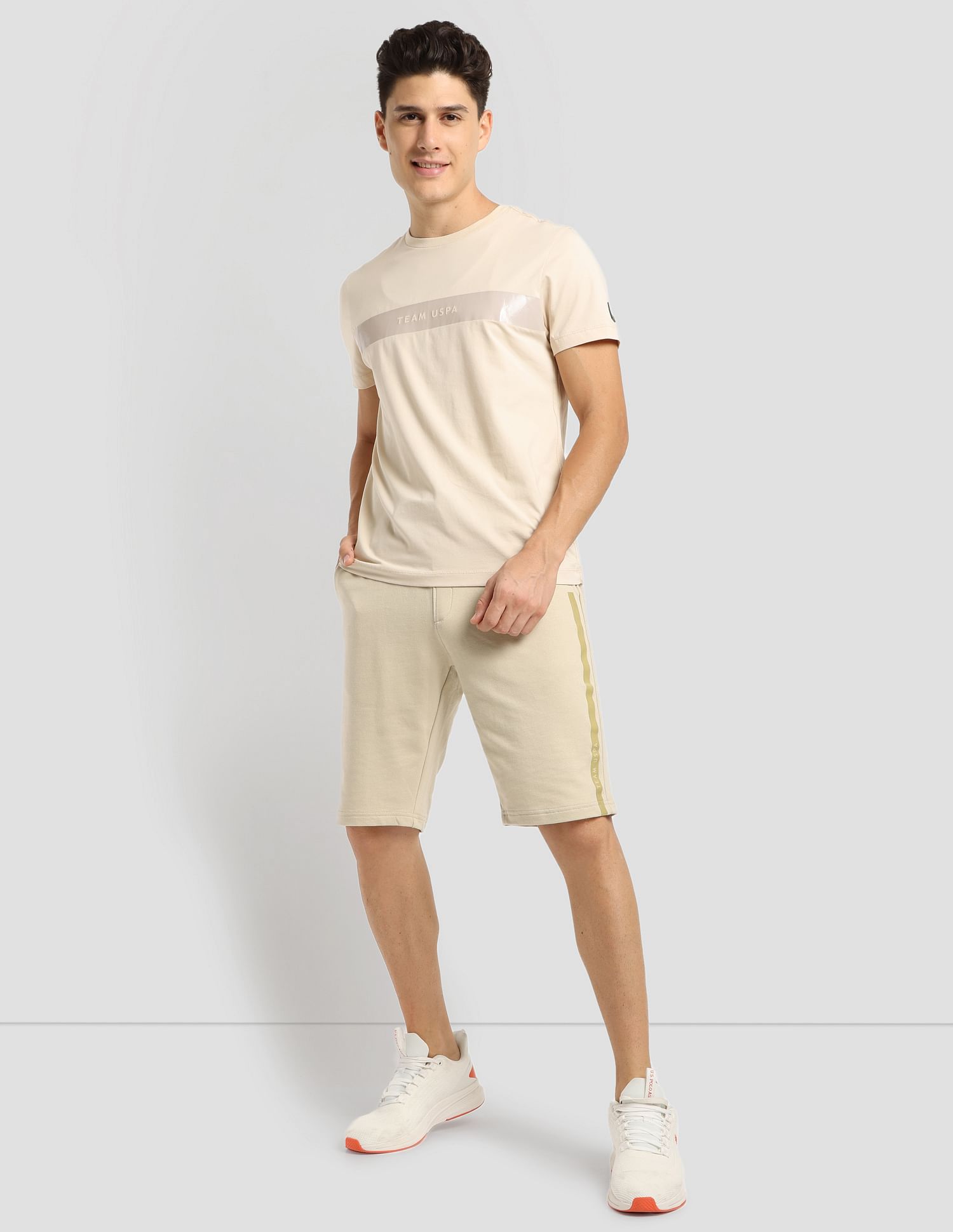 Gel Print Training Shorts Beige - U.S. POLO ASSN. | Large