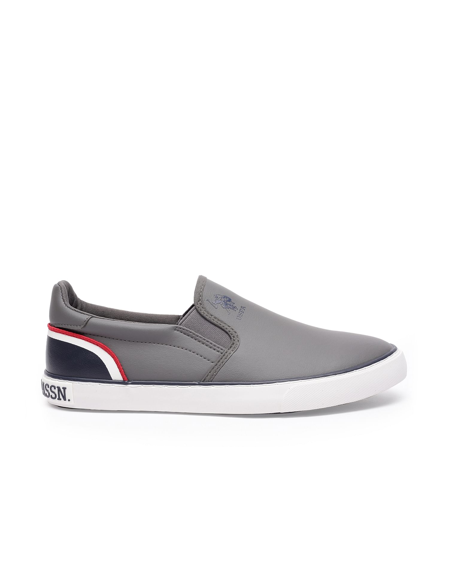Men Round Toe Solid Timeo Slip On Sneakers Grey - U.S. Polo Assn. India | Large
