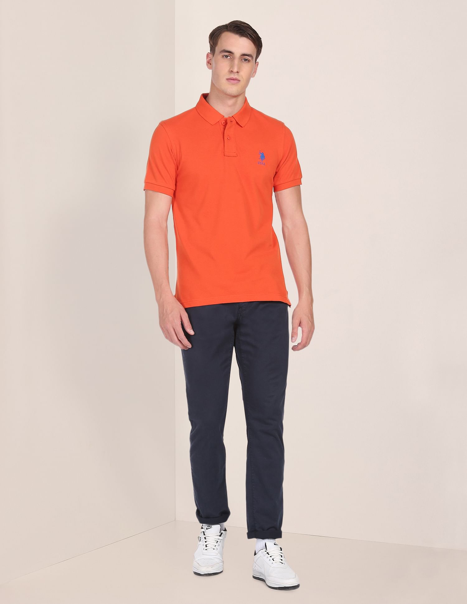 Ribbed Collar Solid Polo Shirt Orange - U.S. POLO ASSN. | Large
