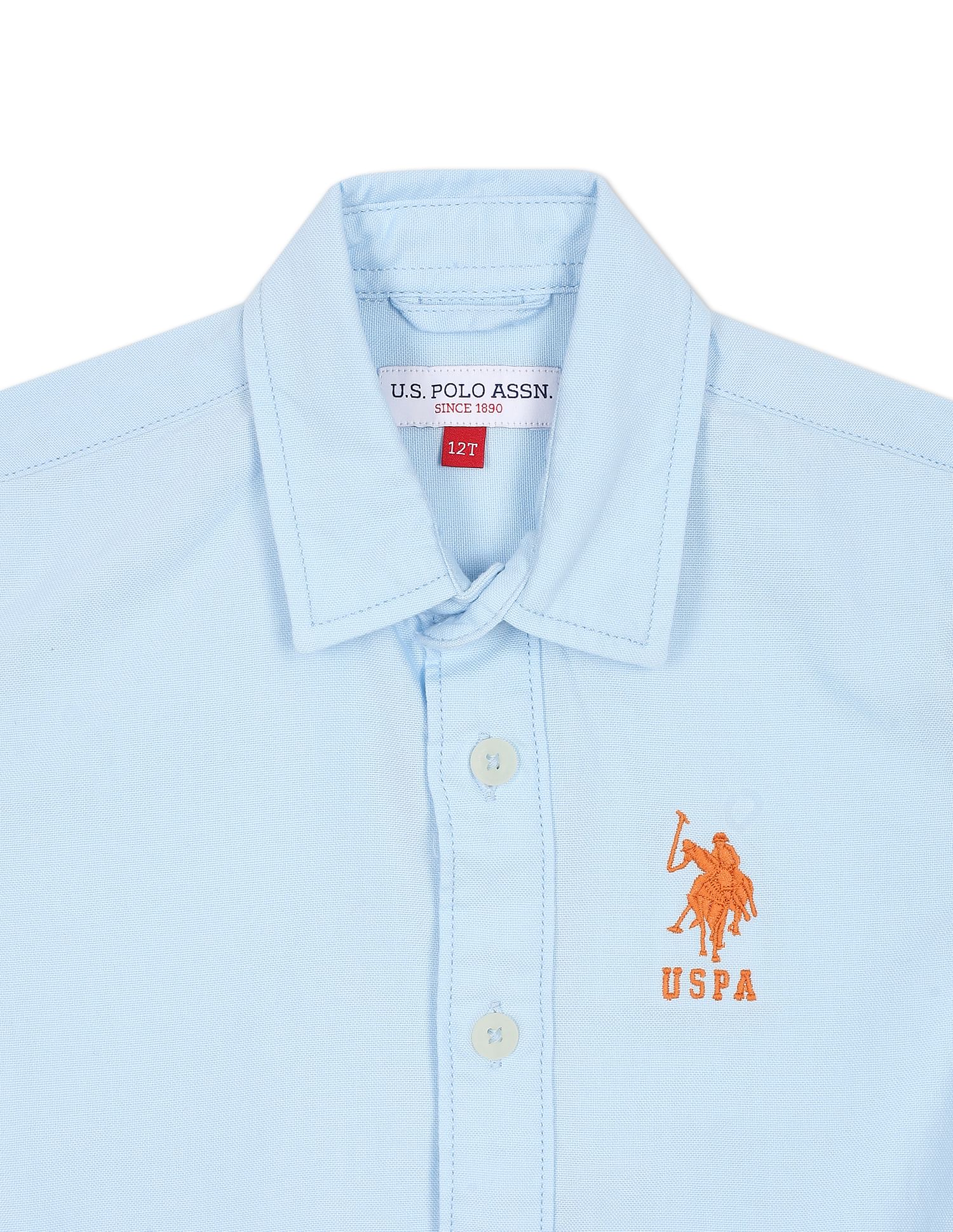 Spread Collar Solid Casual Shirt Light Blue - U.S. Polo Assn. India | Large