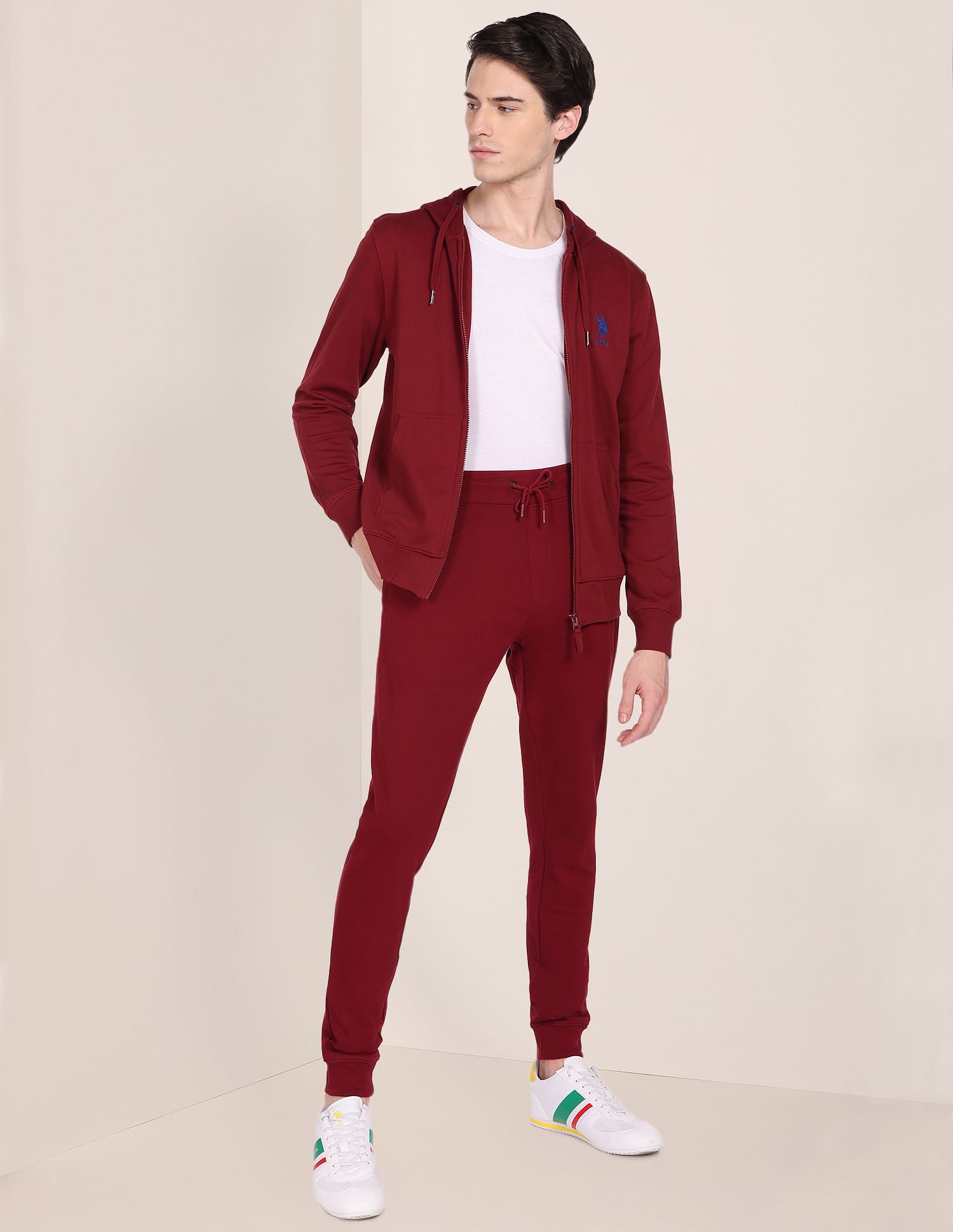 Elasticised Pure Cotton Joggers Dark Red - U.S. Polo Assn. India | Large