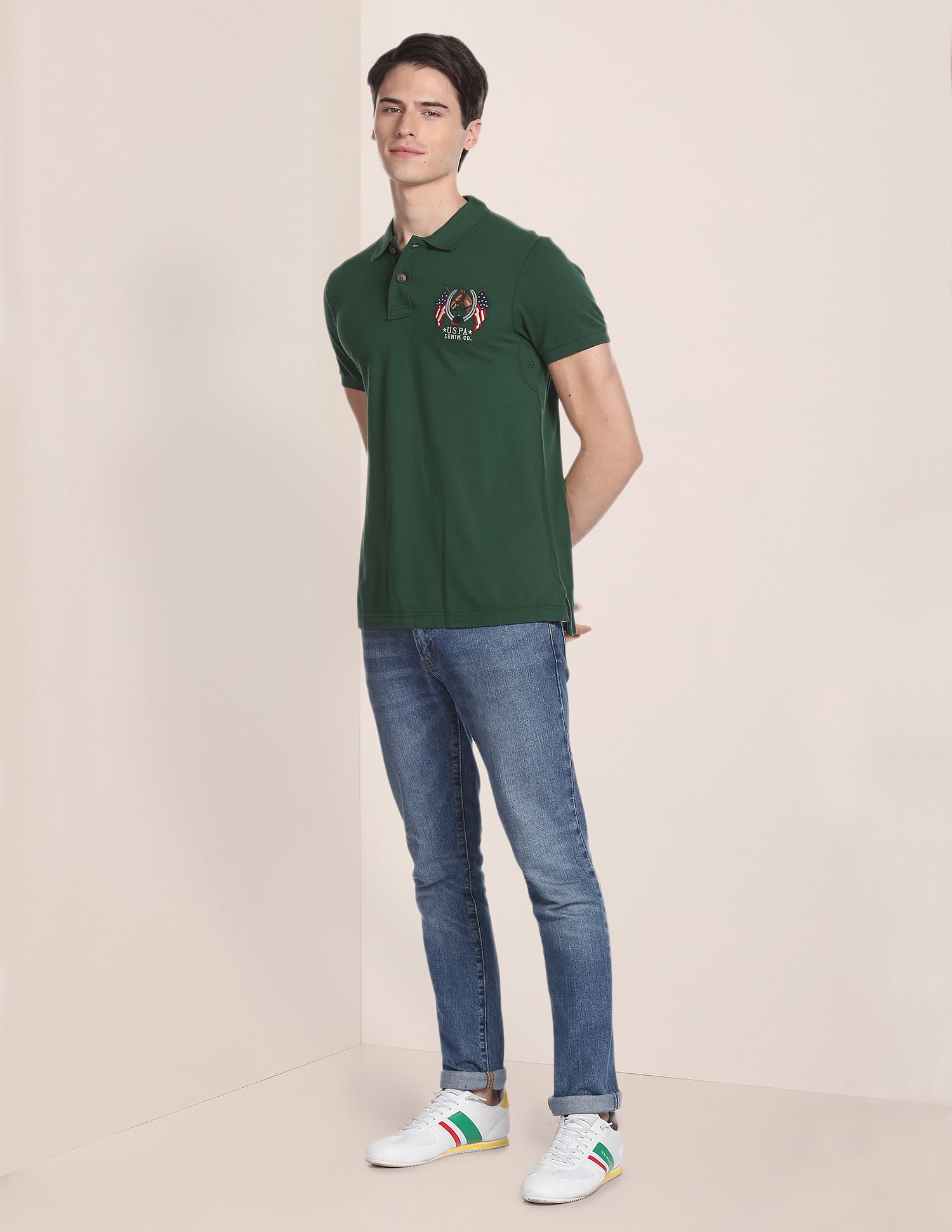 Cotton Solid Polo Shirt Dark Green - U.S. POLO ASSN. | Large