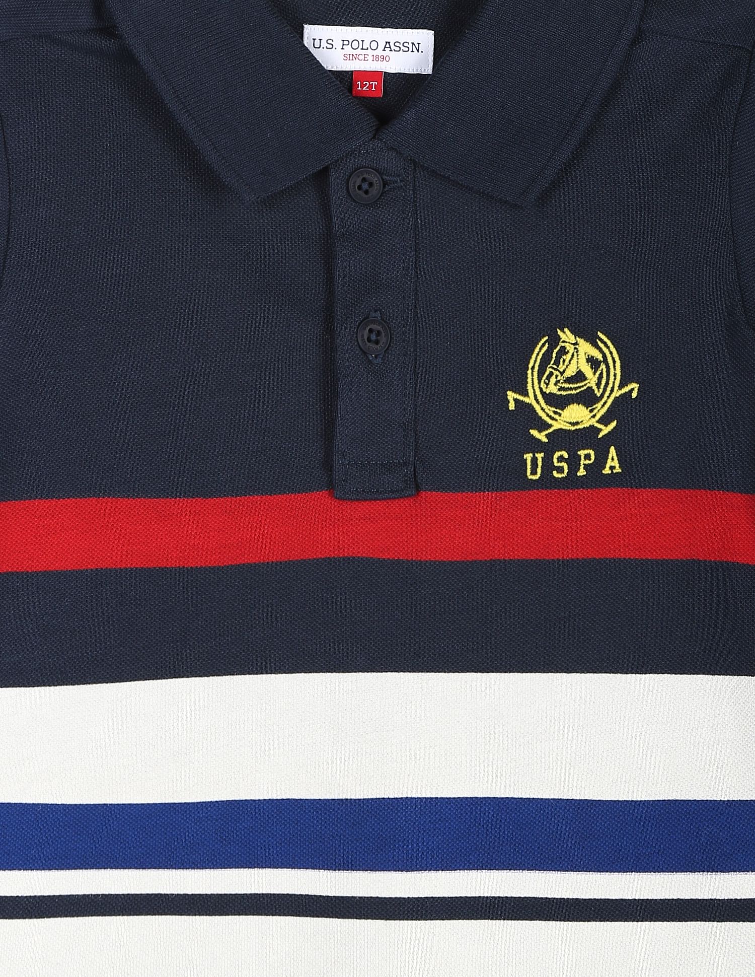 Horizontal Stripe Cotton Pique Polo Shirt Navy - U.S. POLO ASSN. | Large
