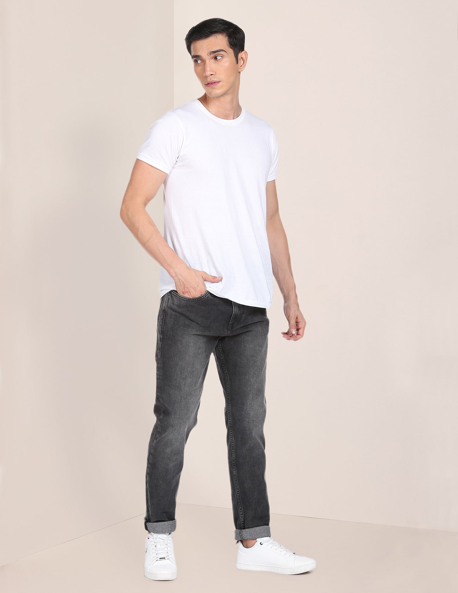 Men Black Brandon Slim Tapered Fit Stone Wash Jeans Black - U.S. POLO ASSN. | Large