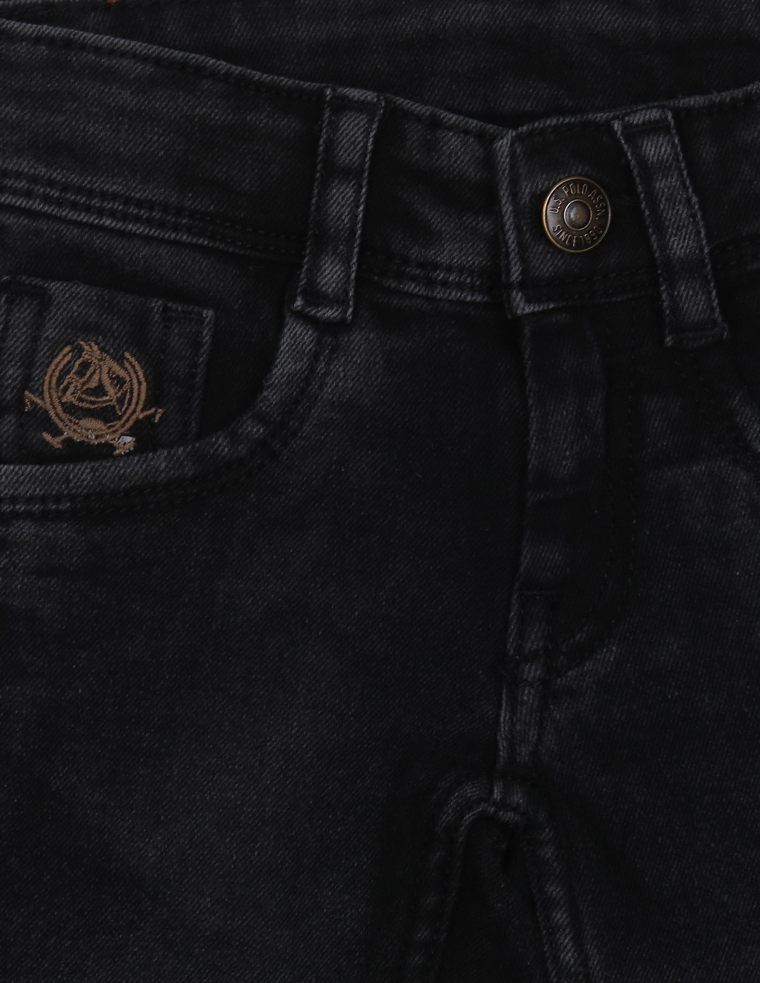 Mid Rise Skinny Fit Stone Wash Jeans Black - U.S. Polo Assn. India | Large