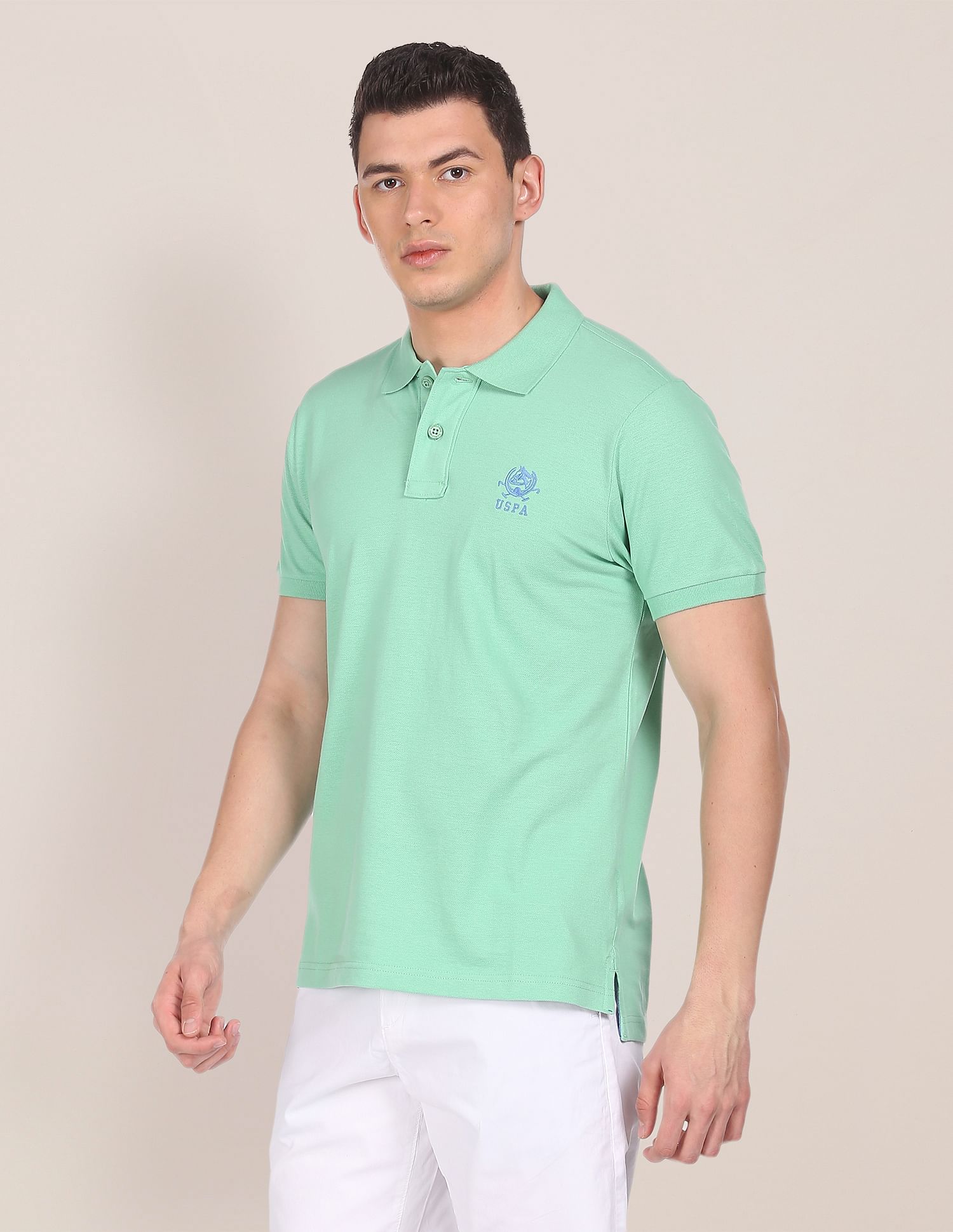 Ribbed Collar Pique Polo Shirt Green - U.S. Polo Assn. India | Large
