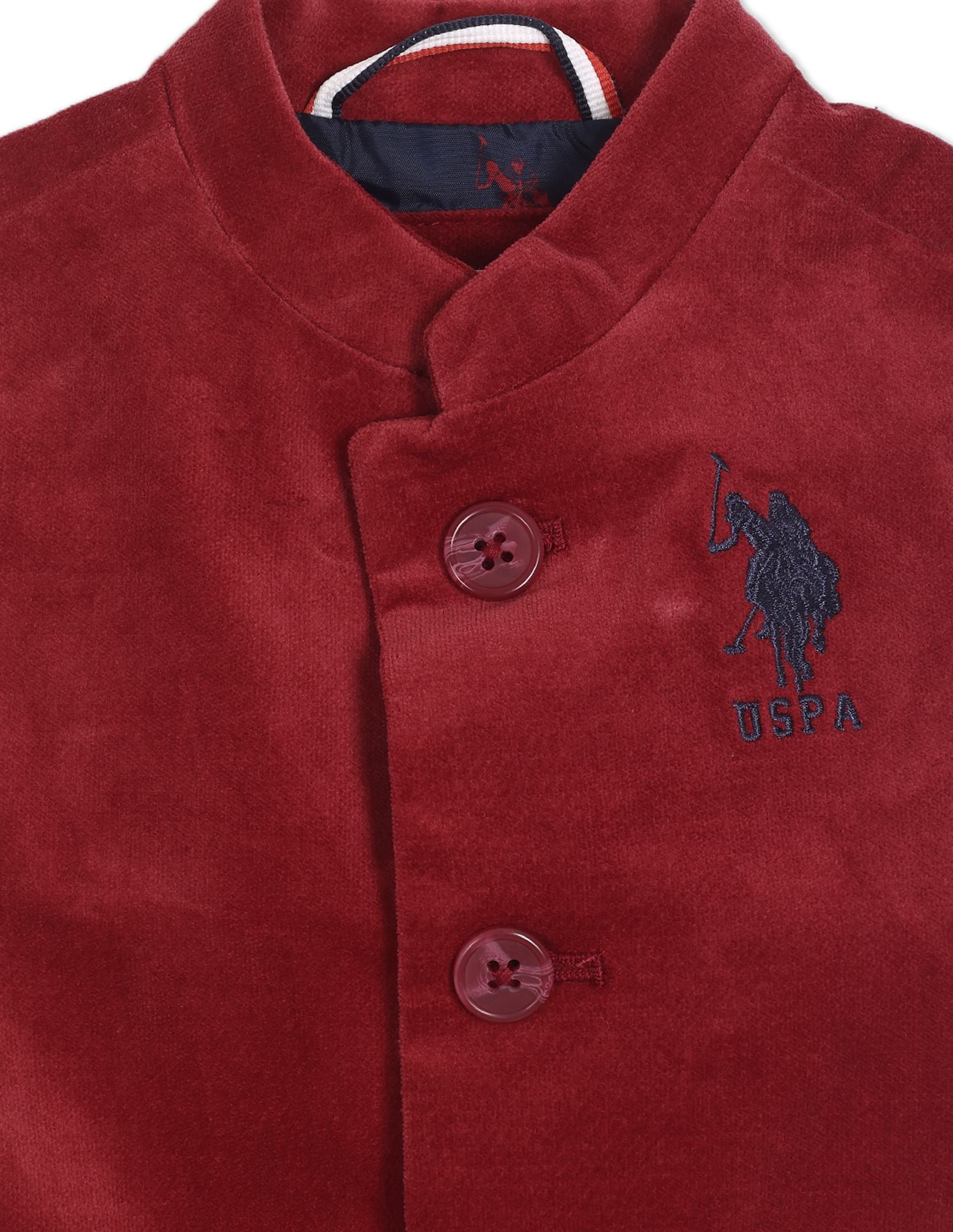 Mandarin Collar Solid Nehru Jacket Maroon - U.S. POLO ASSN. | Large