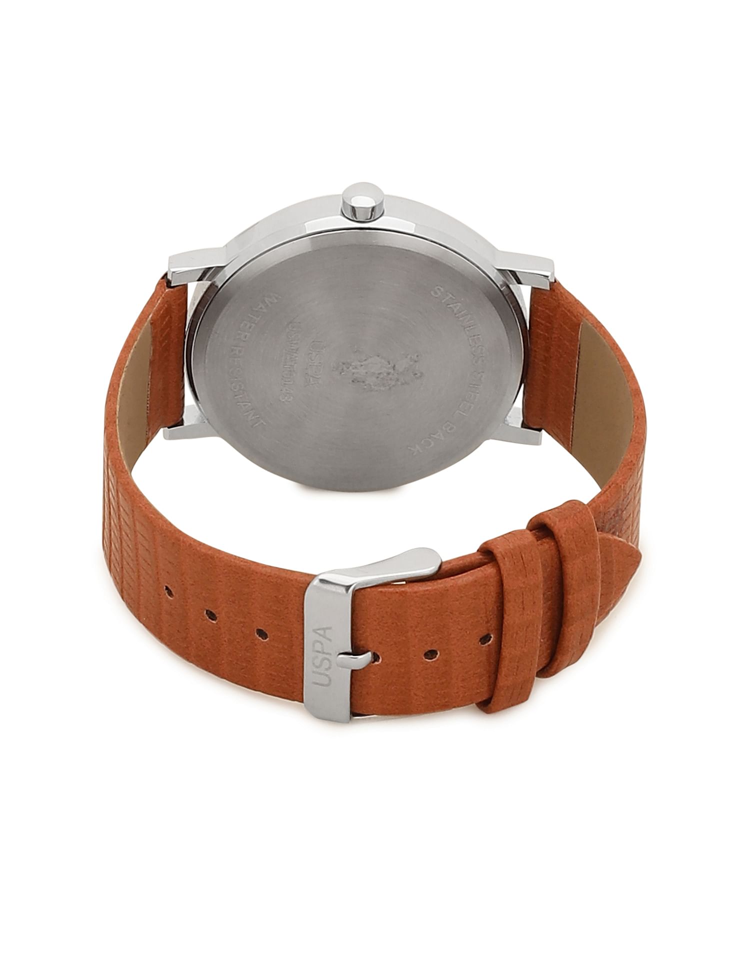 Leather Strap Analog Watch Blue and Tan - U.S. POLO ASSN. | Large