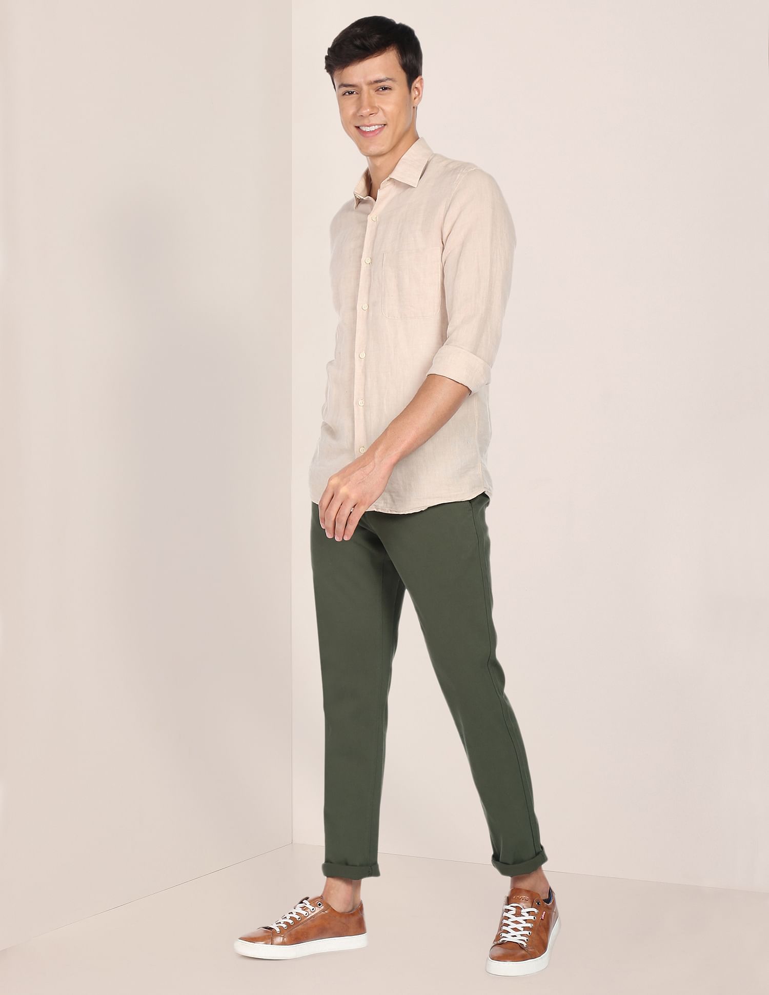 Solid Twill Casual Trousers Olive - U.S. Polo Assn. India | Large