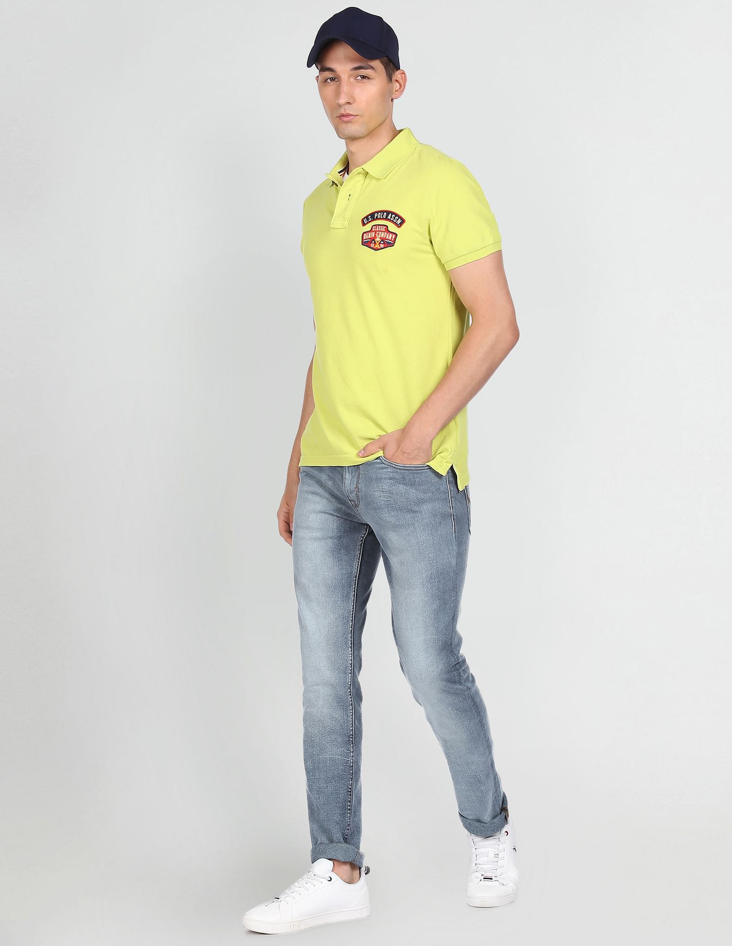 Men Blue Mid Rise Brandon Slim Tapered Fit Jeans Blue - U.S. POLO ASSN. | Large