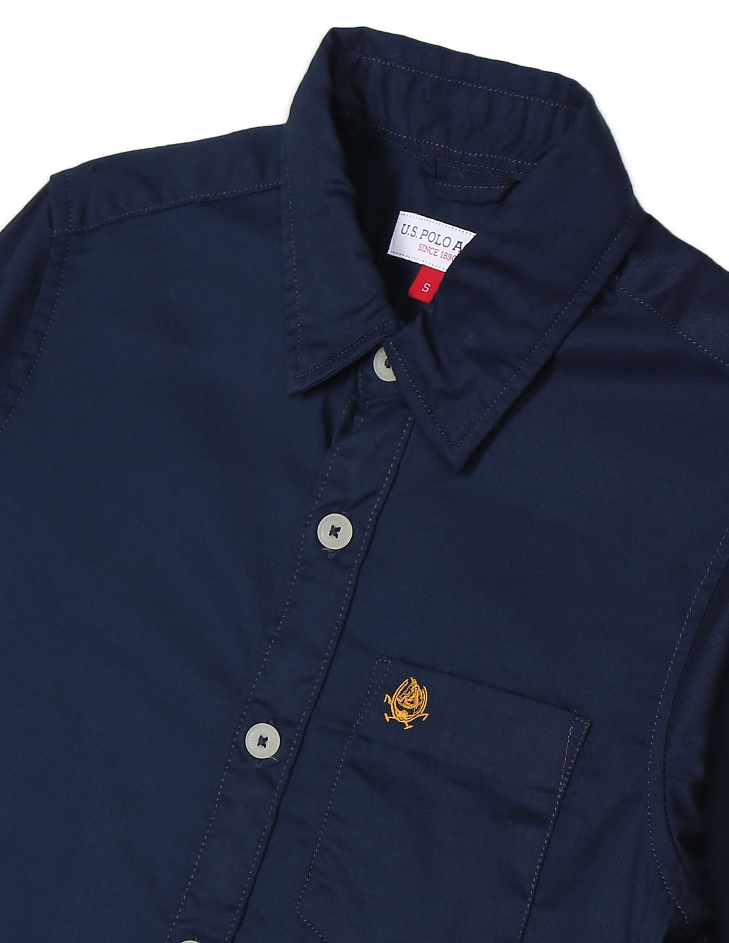 Boys Navy Spread Collar Solid Casual Shirt Navy - U.S. Polo Assn. India | Large