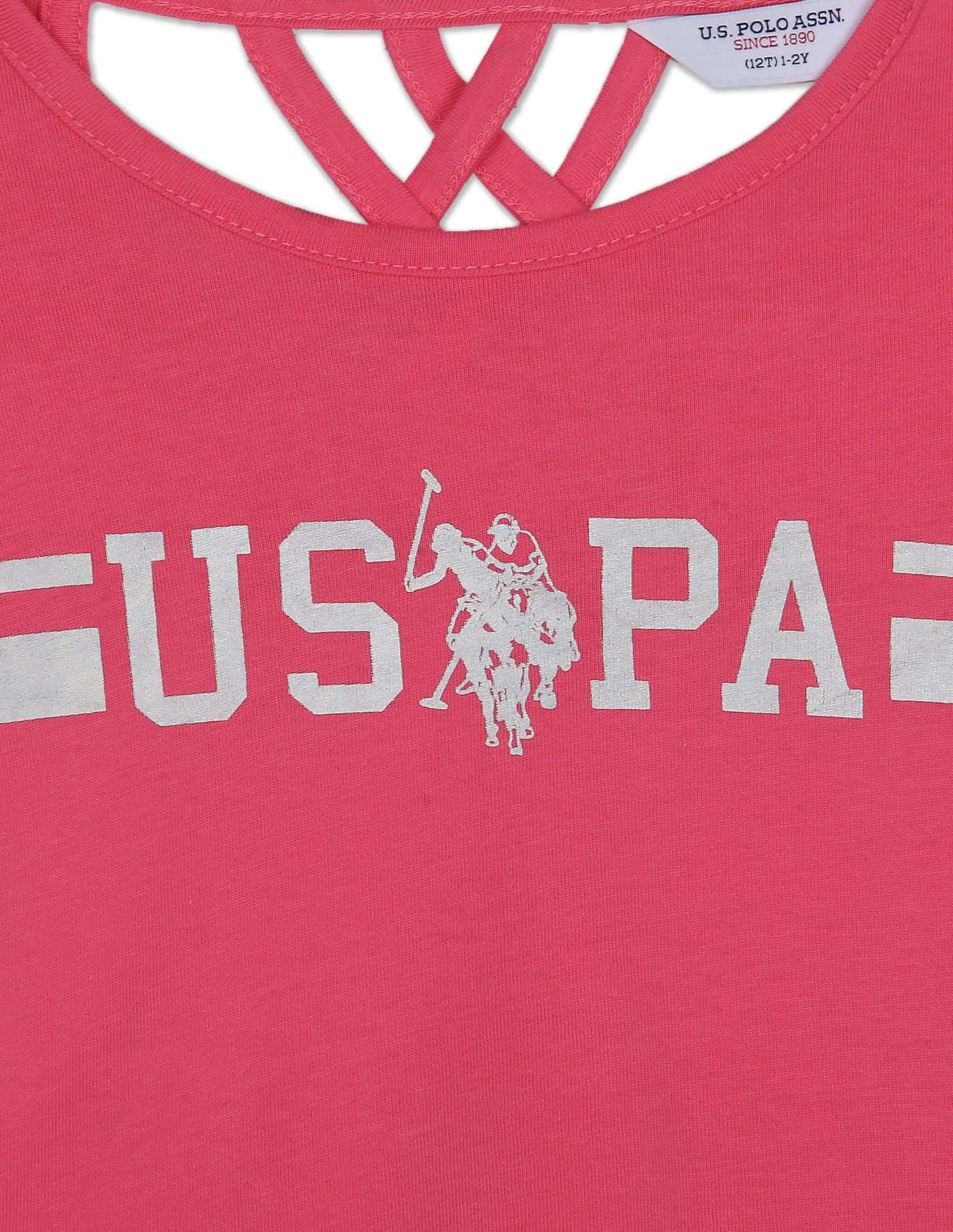 Round Neck Brand Print T-Shirt Pink - U.S. POLO ASSN. | Large