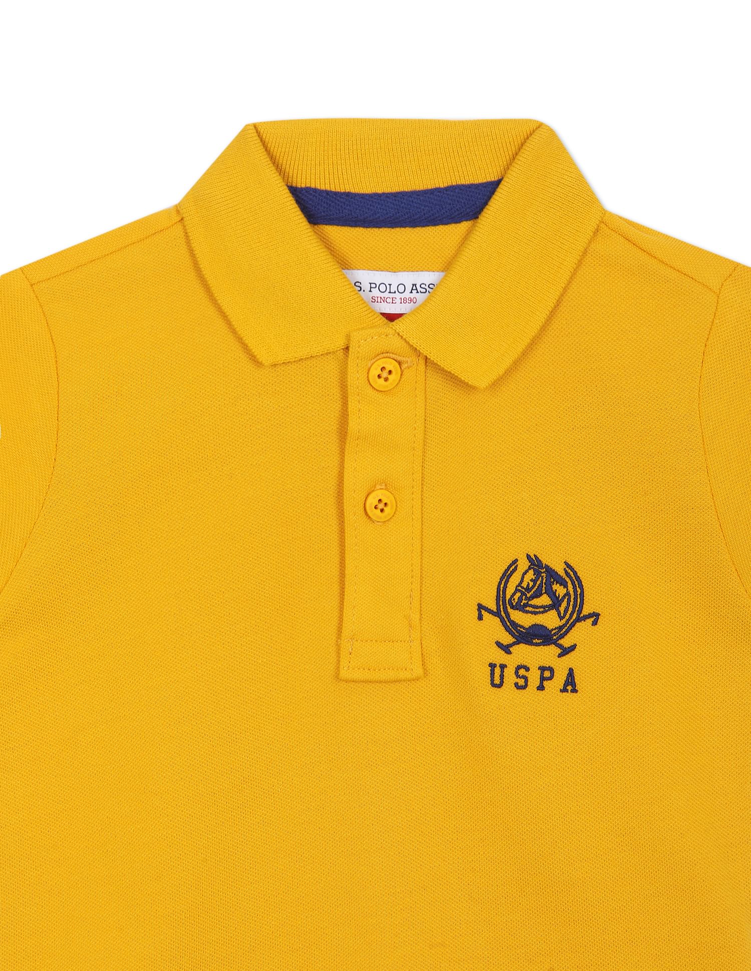Pure Cotton Solid Polo Shirt Yellow - U.S. Polo Assn. India | Large