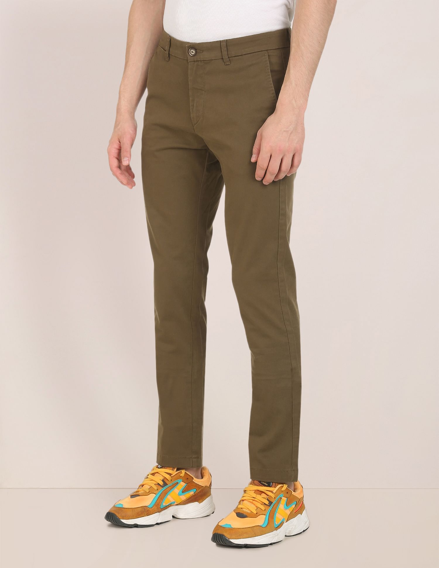 Men Dark Khaki Denver Slim Fit Solid Casual Trousers Dark Khaki - U.S. POLO ASSN. | Large