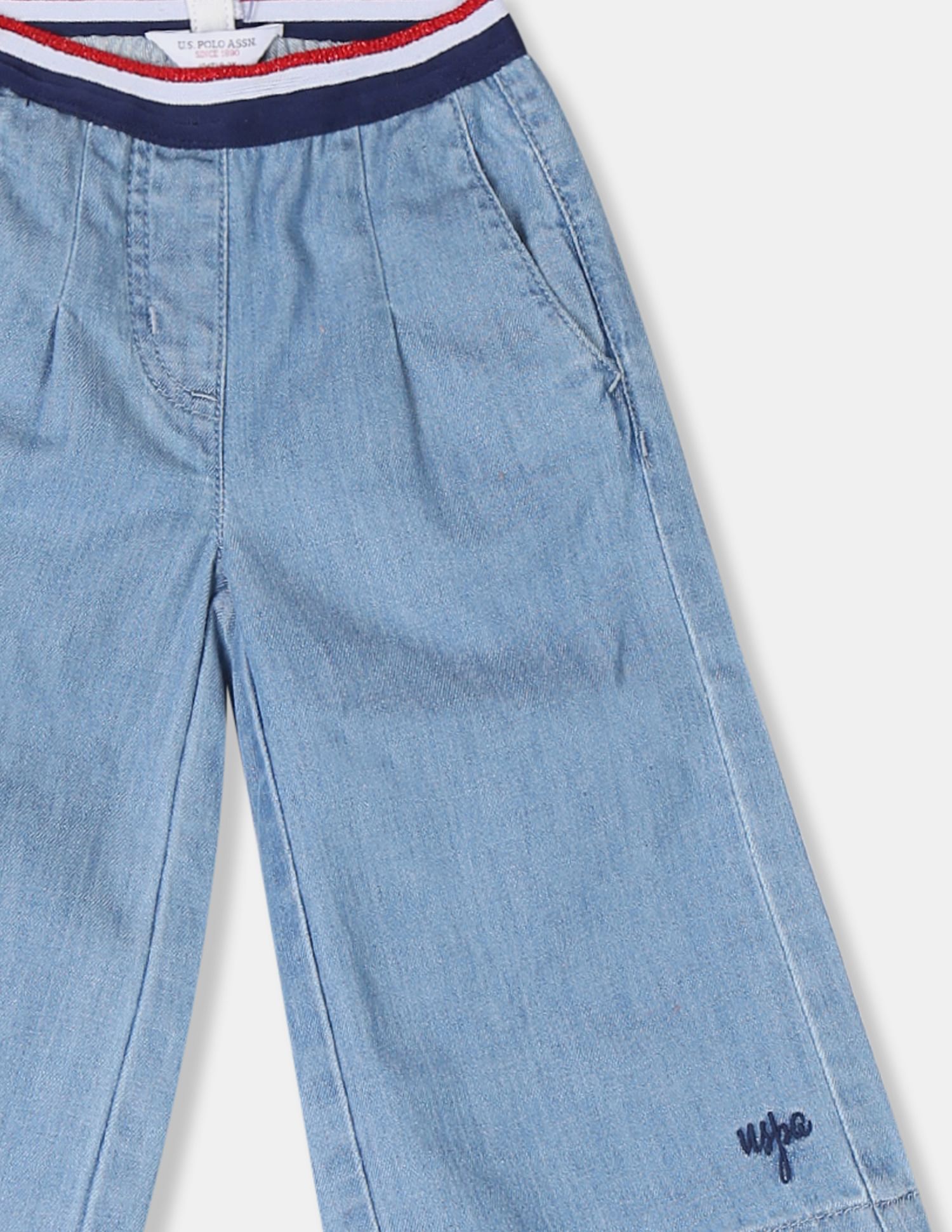 Girls Blue Striped Waistband Denim Culottes Light Blue - U.S. POLO ASSN. | Large