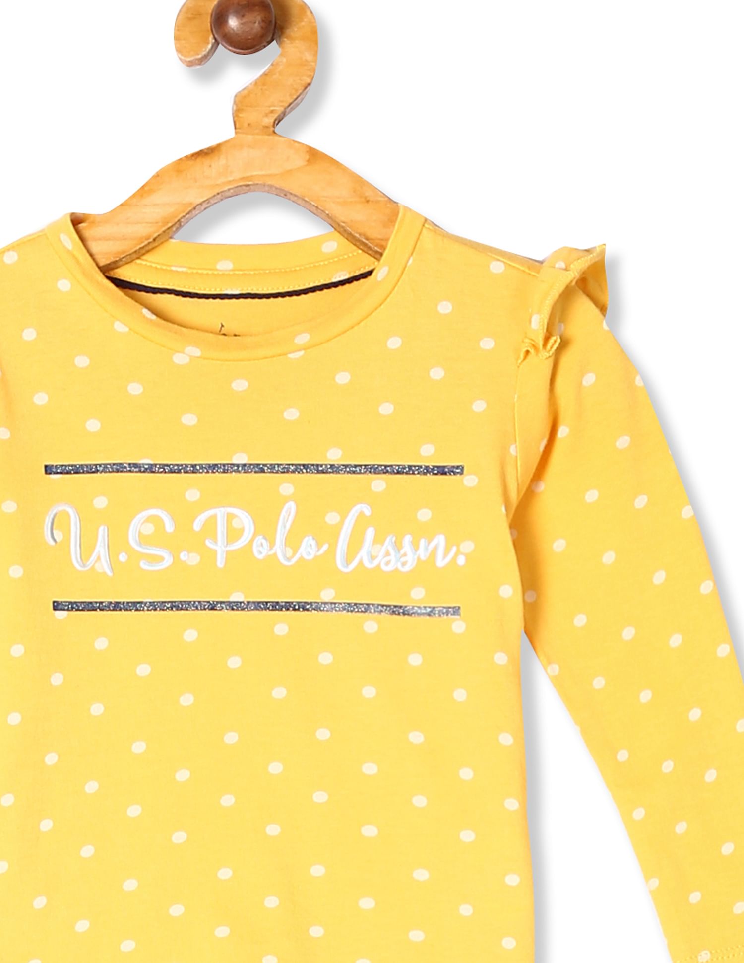 Girls Yellow Ruffle Shoulder Printed Top Yellow - U.S. POLO ASSN. | Large