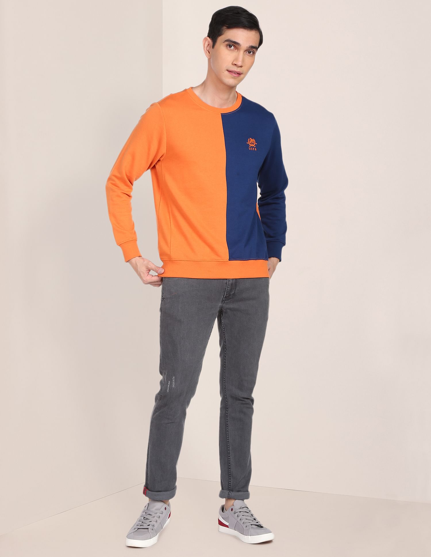 Colour Block Long Sleeve Sweatshirt Orange - U.S. POLO ASSN. | Large