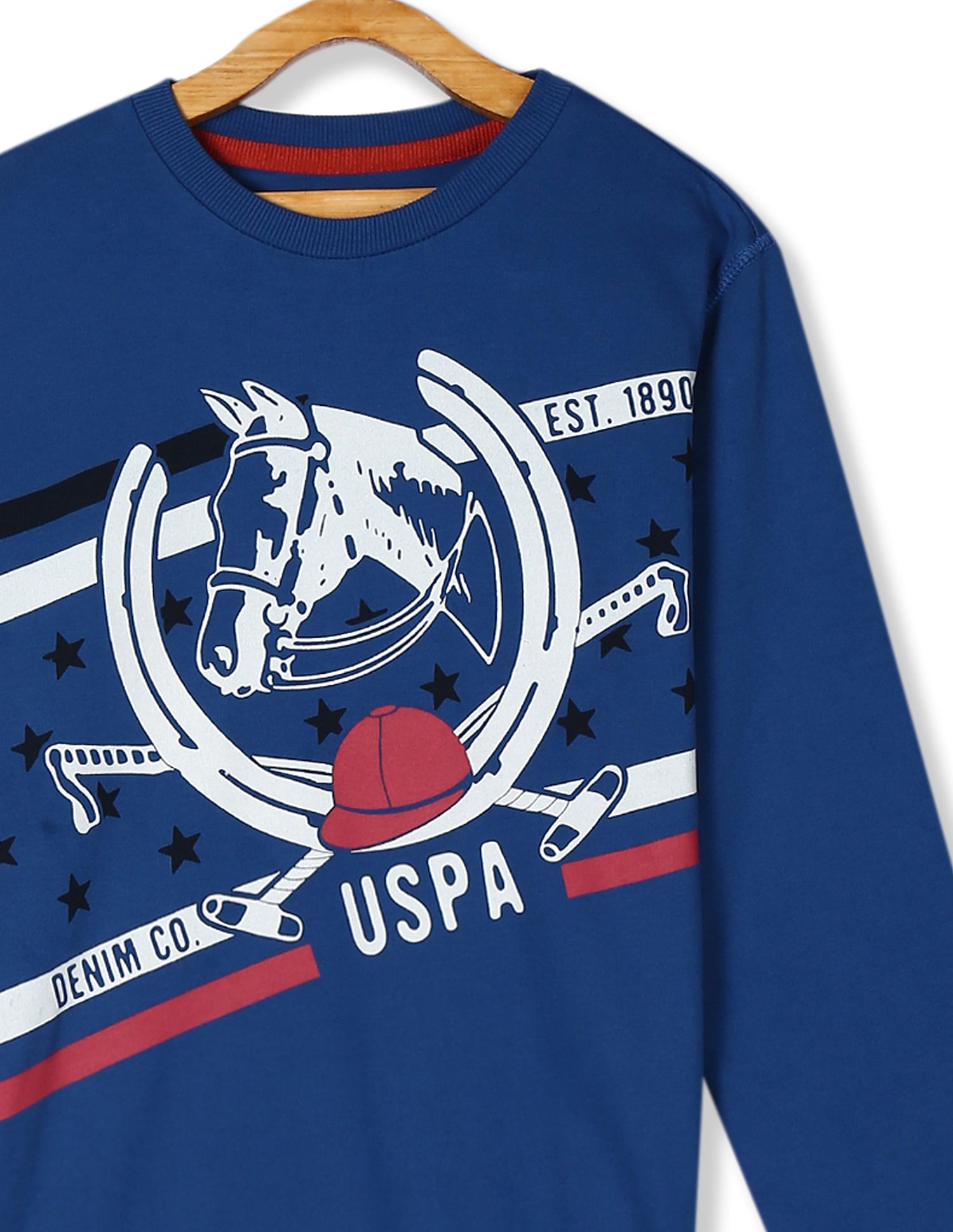 Crew Neck Printed Sweatshirt Blue - U.S. POLO ASSN. | Large