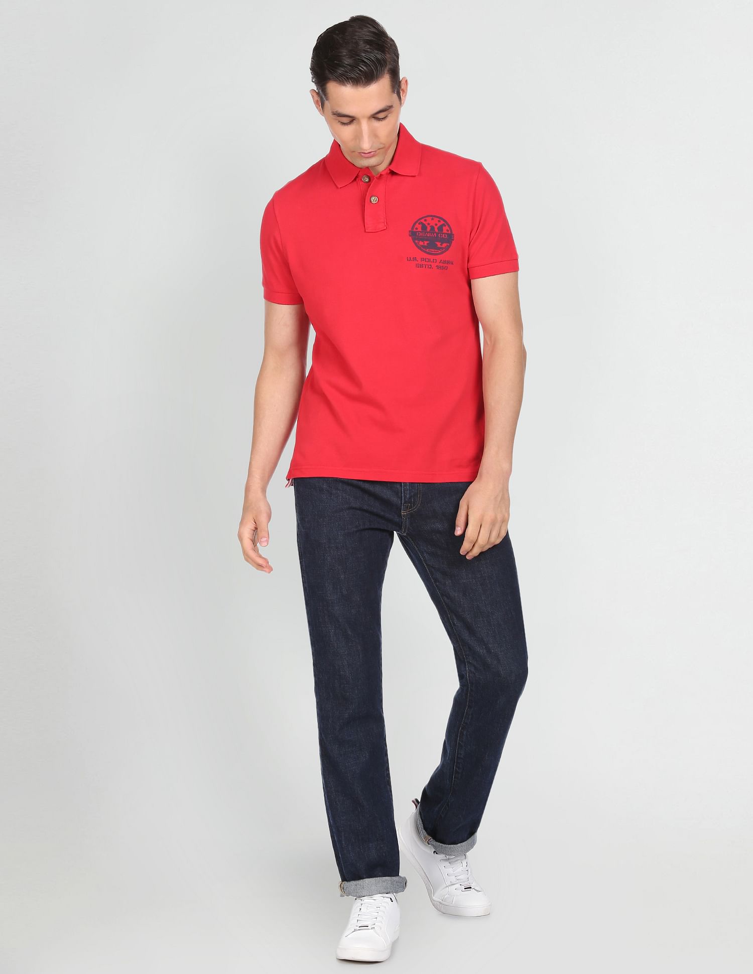 Cotton Brand Print Polo Shirt Red - U.S. Polo Assn. India | Large