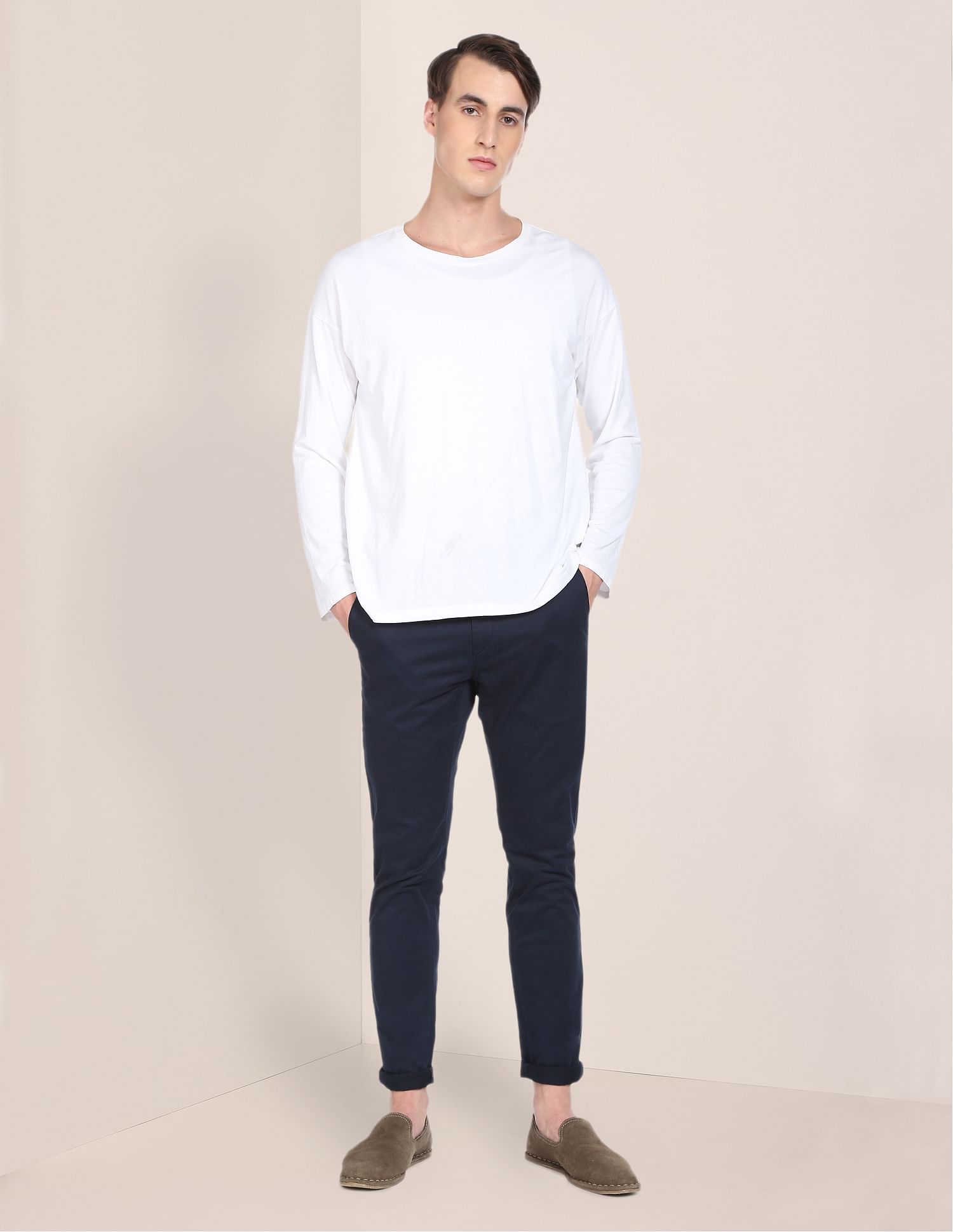 Solid Austin Trim Fit Casual Trousers Navy - U.S. POLO ASSN. | Large