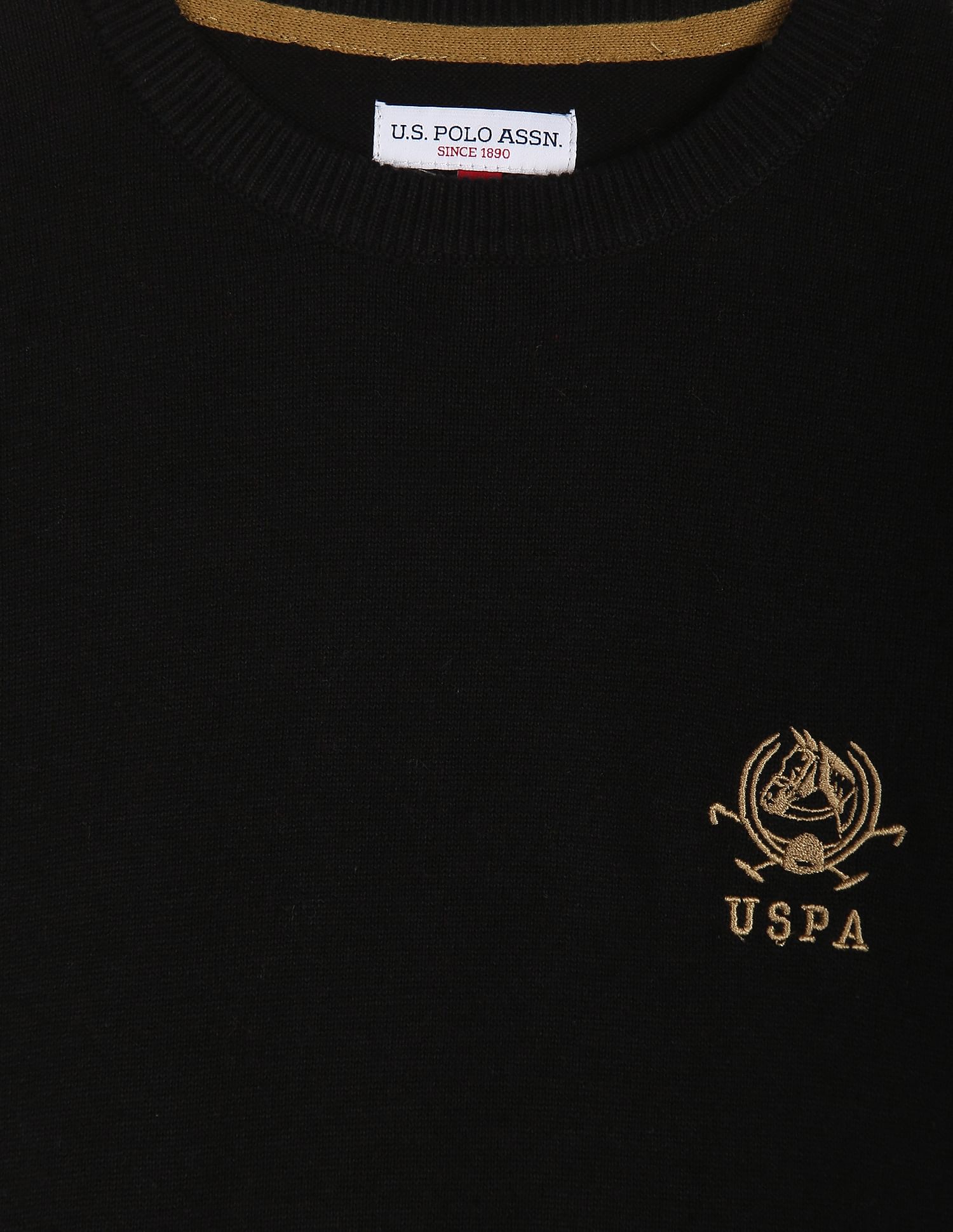 Boys Black Solid Crew Neck Sweater Black - U.S. POLO ASSN. | Large