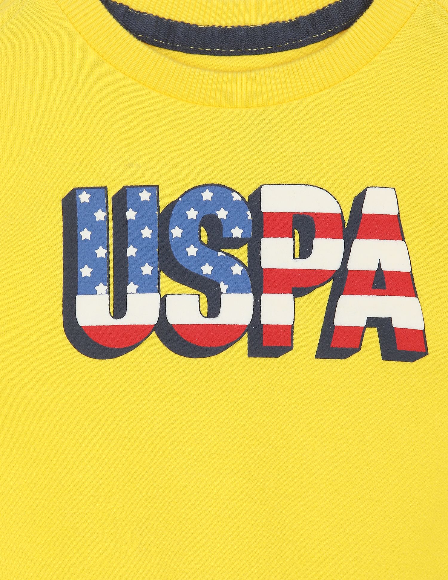 Crew Neck Brand Print Cotton Sweatshirt Yellow - U.S. POLO ASSN. | Large