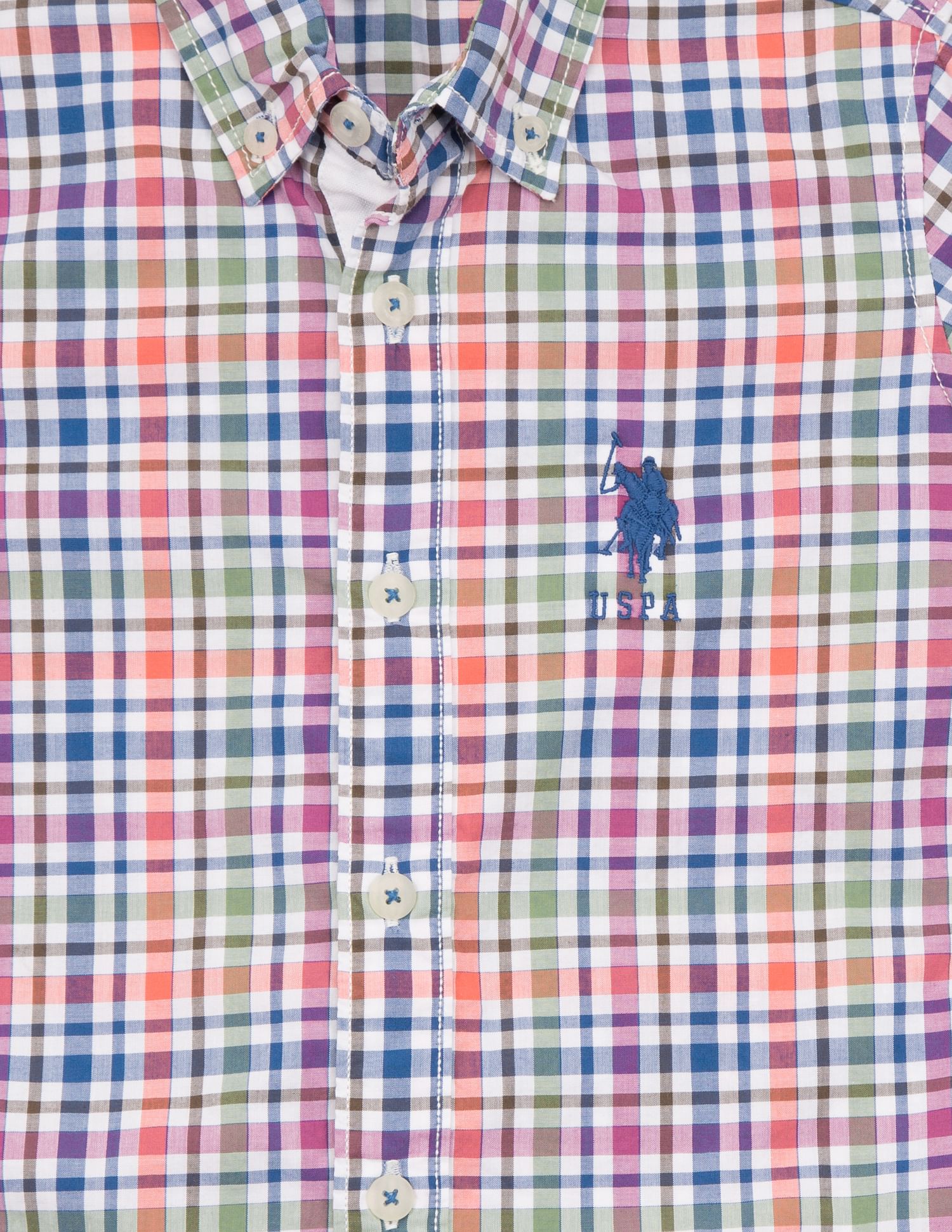 Boys Regular Fit Check Shirt Blue, Green and Orange - U.S. POLO ASSN. | Large