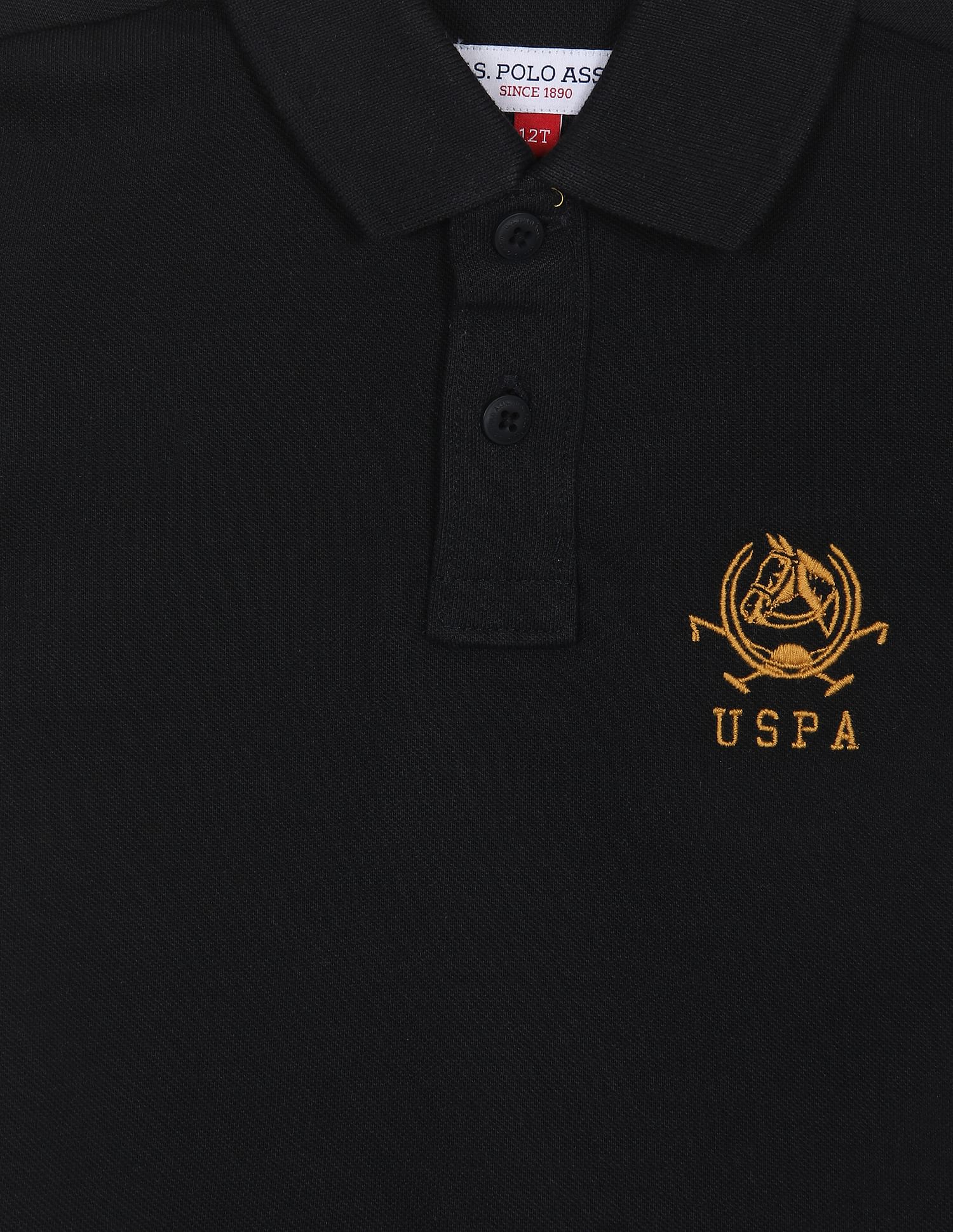 Pure Cotton Solid Polo Shirt Black - U.S. Polo Assn. India | Large