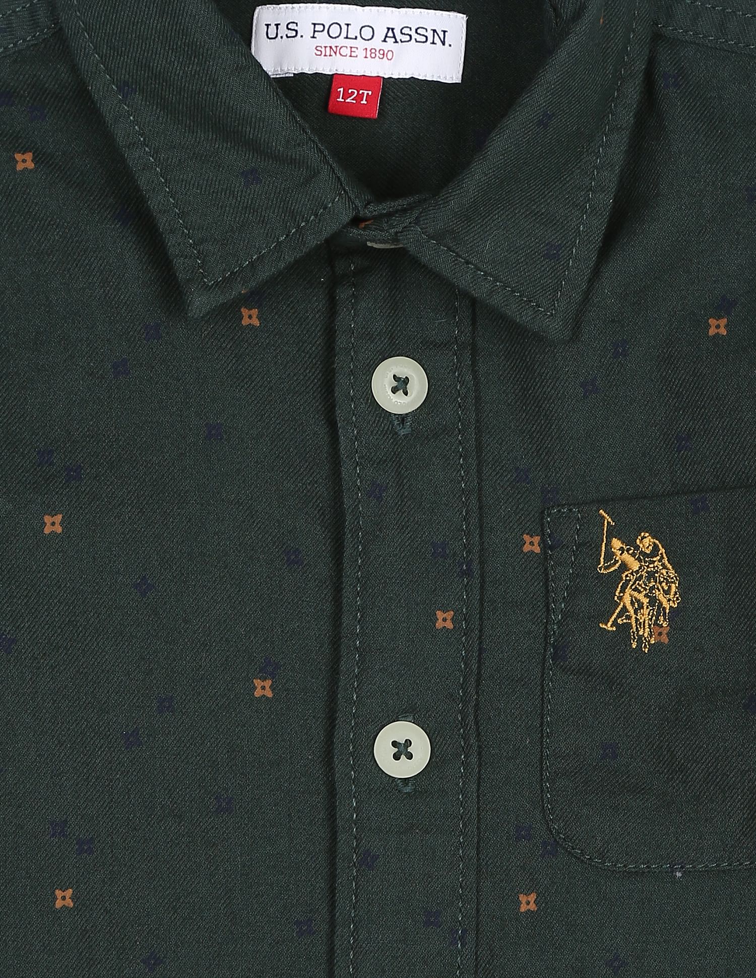 Geometric Print Twill Shirt Dark Green - U.S. POLO ASSN. | Large
