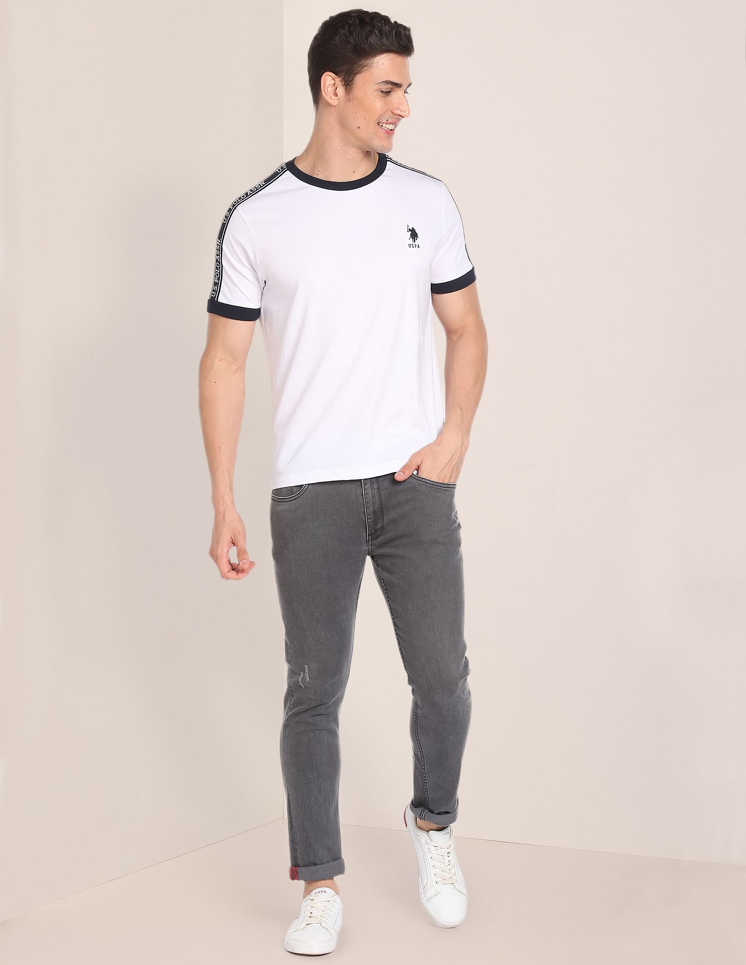 Contrast Tape Cotton T-Shirt White - U.S. POLO ASSN. | Large