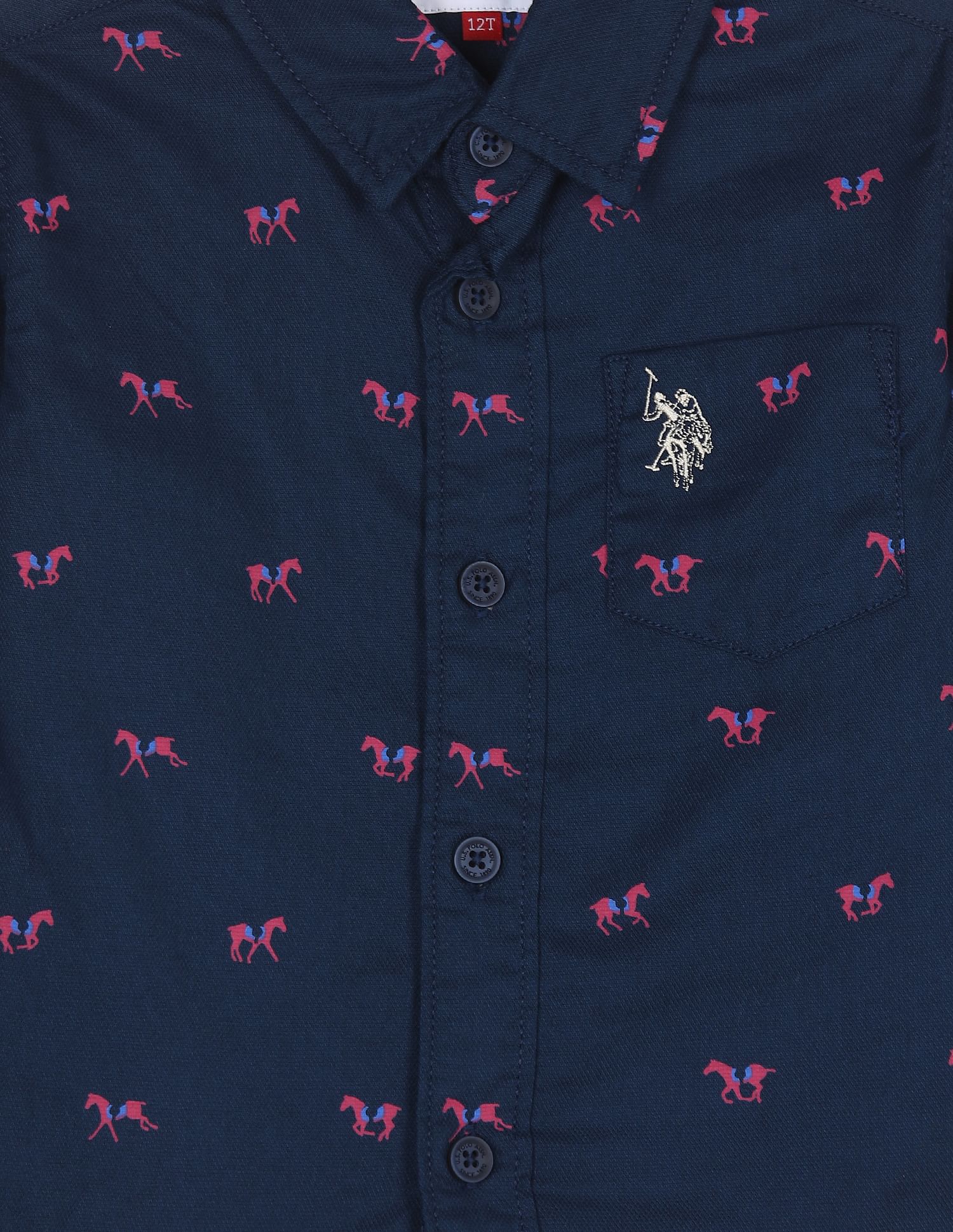 All Over Print Dobby Weave Cotton Casual Shirt Navy - U.S. POLO ASSN. | Large