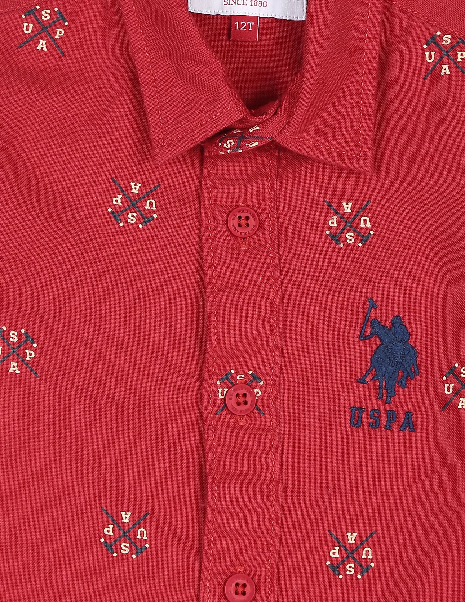 Brand Print Convertible Sleeve Shirt Red - U.S. Polo Assn. India | Large