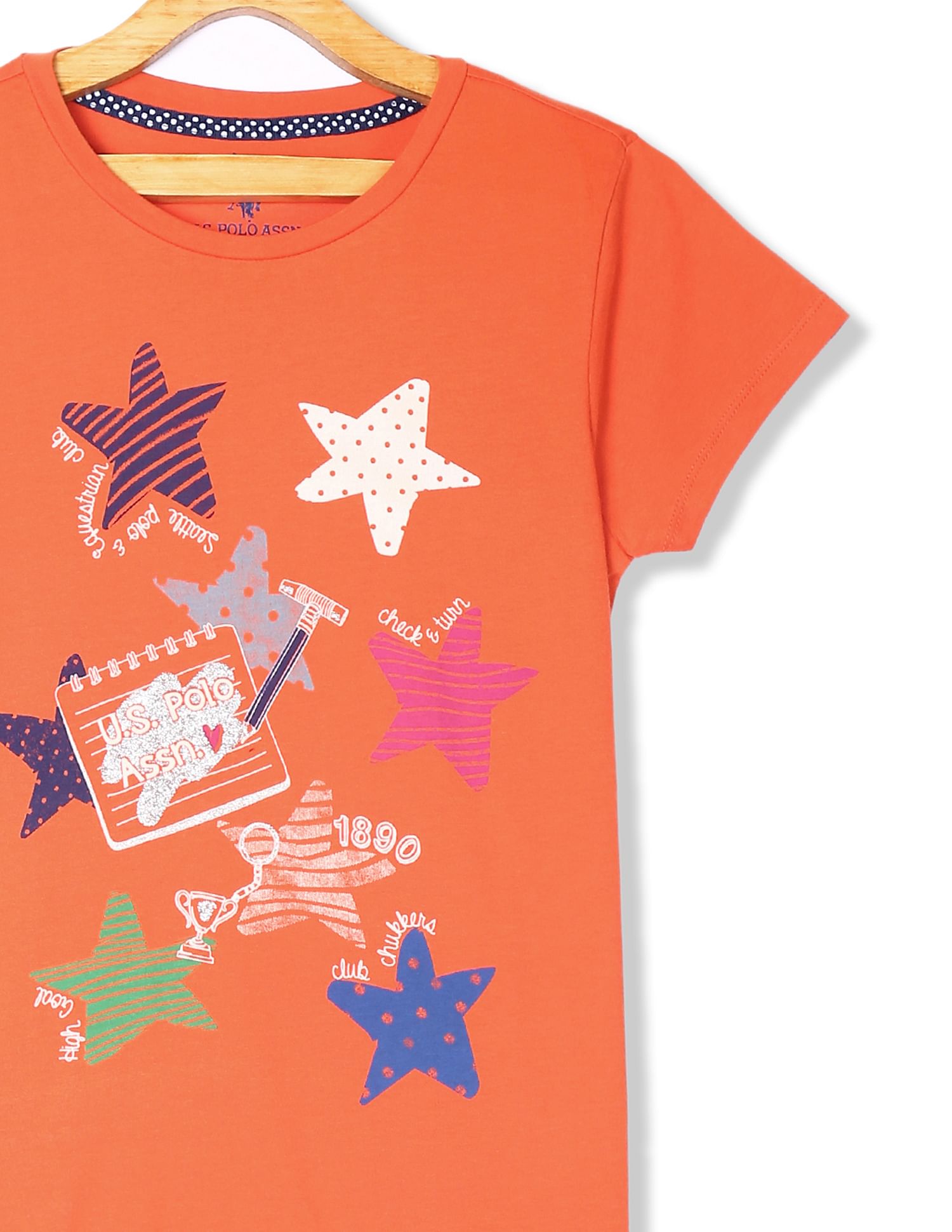 Girls Orange Round Neck Graphic T-Shirt Orange - U.S. POLO ASSN. | Large
