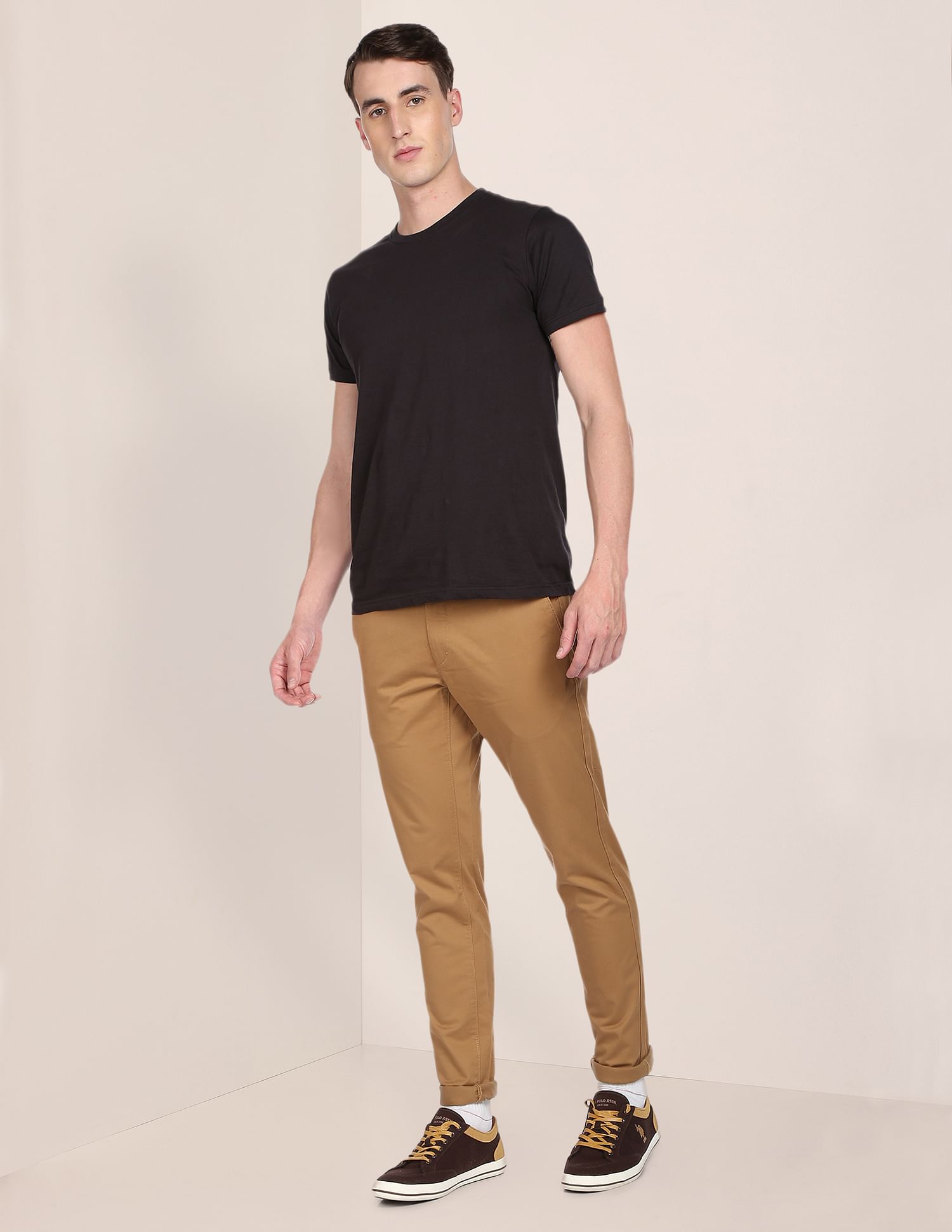 Mid Rise Solid Casual Trousers Khaki - U.S. POLO ASSN. | Large