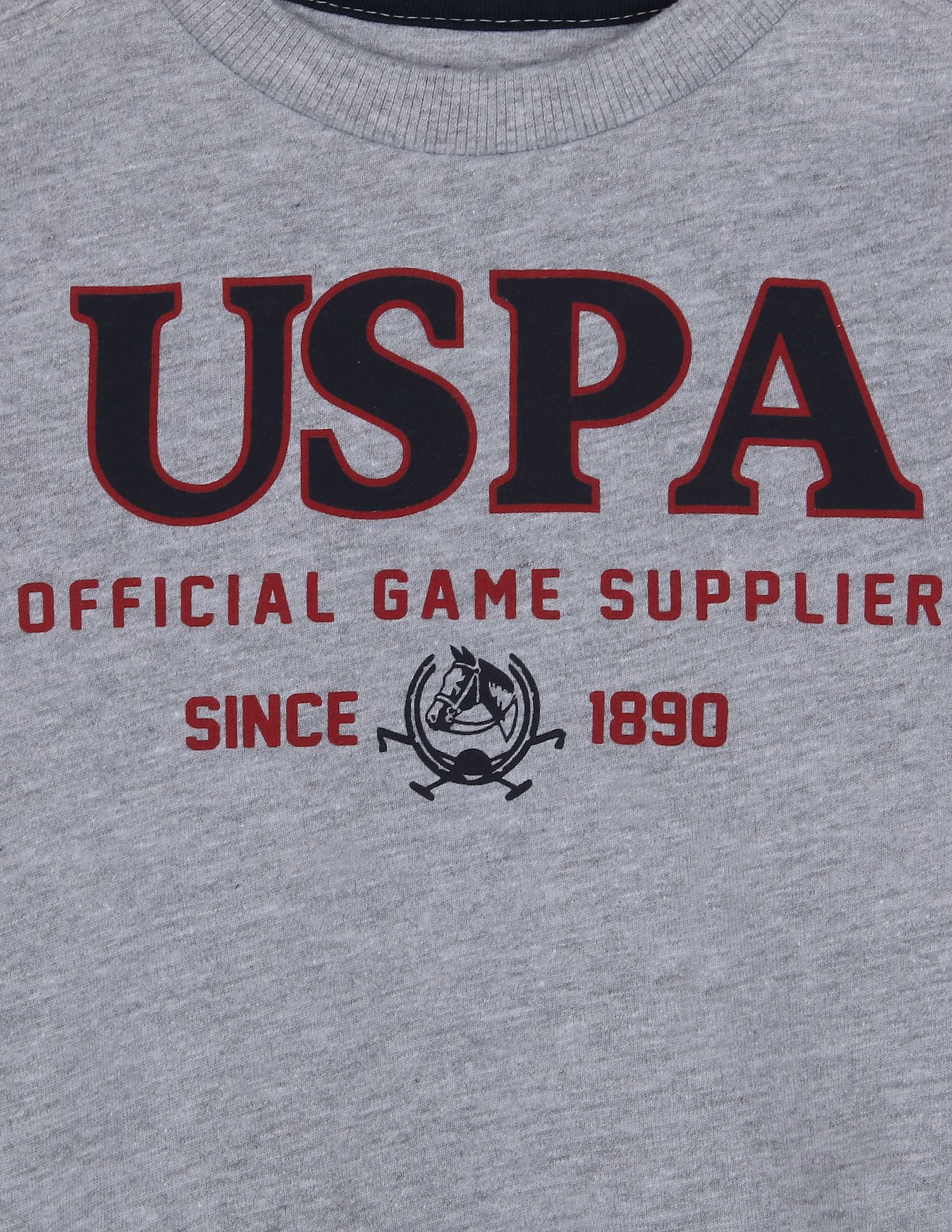 Boys Grey Crew Neck Brand Print Heathered Sweatshirt Grey - U.S. Polo Assn. India | Large