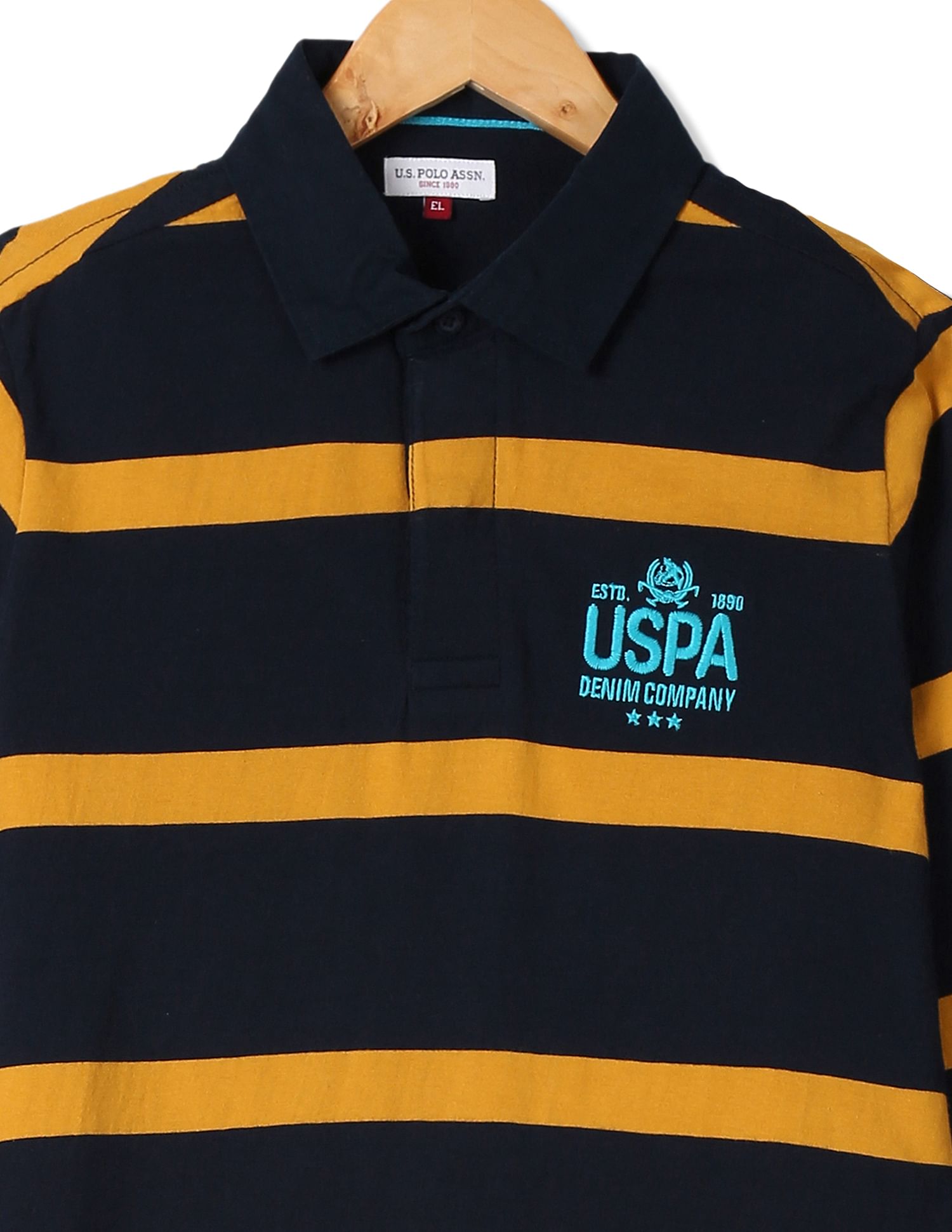 Boys Standard Fit Striped Polo Shirt Navy and Mustard Yellow - U.S. Polo Assn. India | Large
