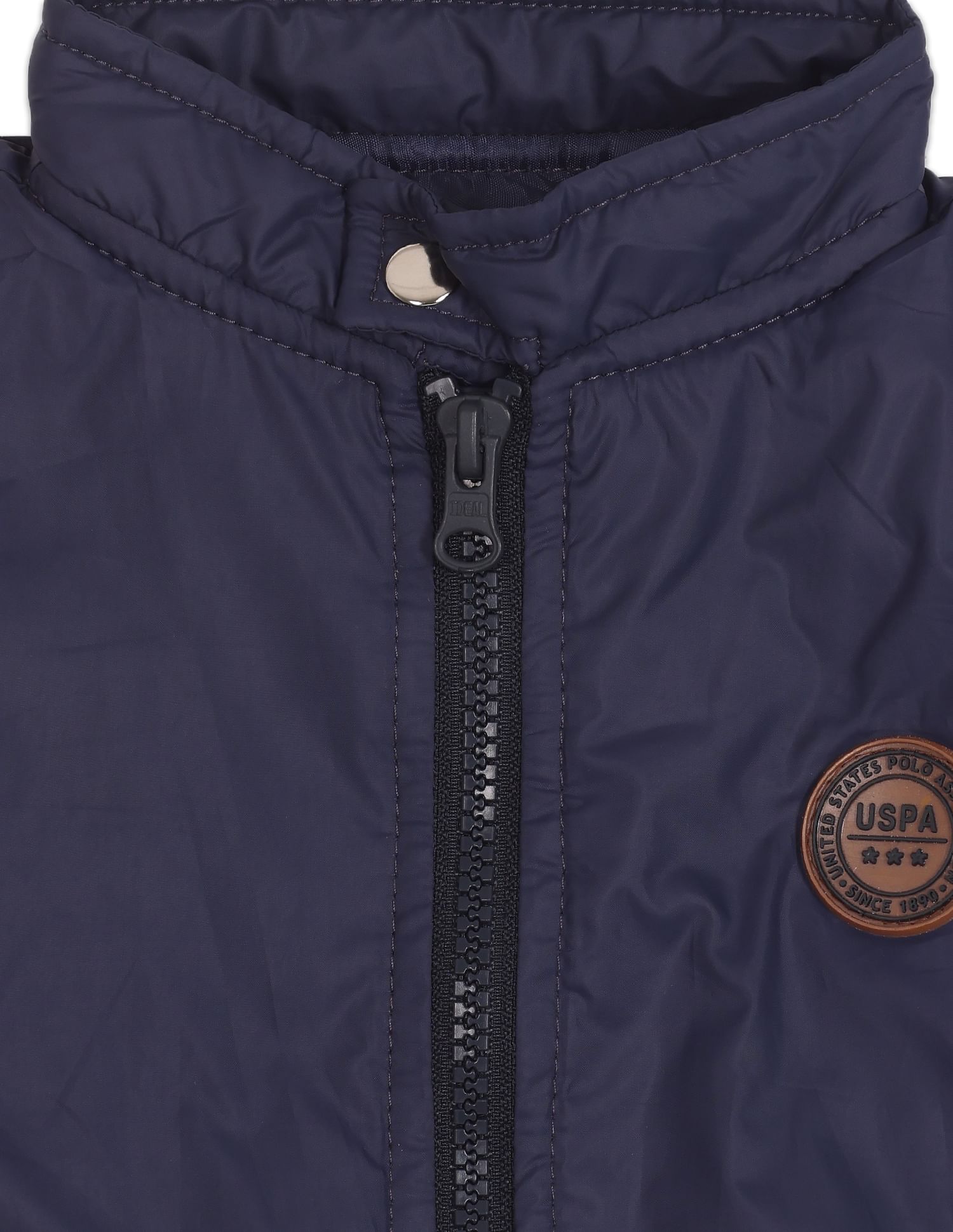 Boys Navy High Neck Solid Polyester Padded Jacket Navy - U.S. POLO ASSN. | Large