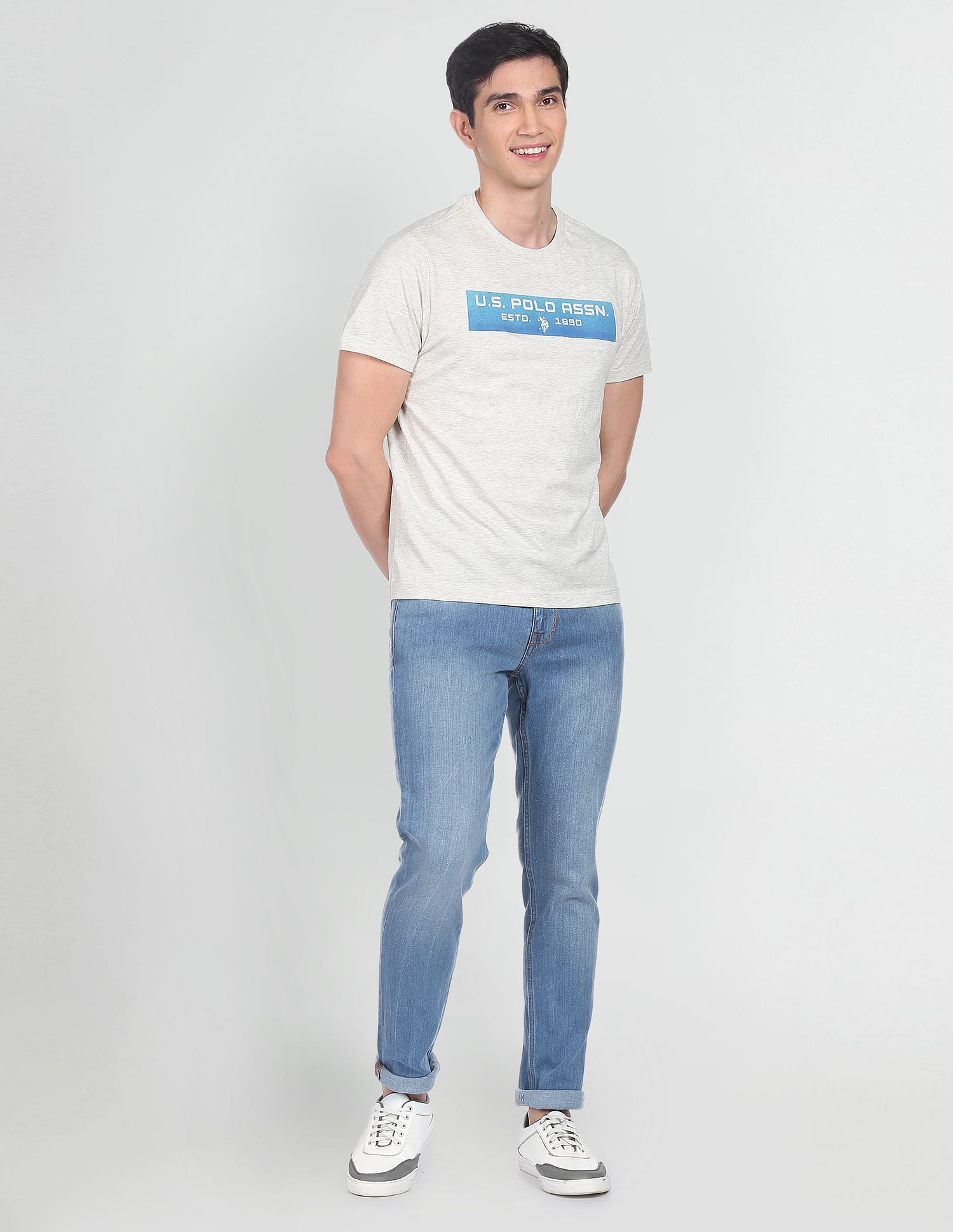 Men Blue Brandon Slim Tapered Fit Stone Wash Jeans Blue - U.S. Polo Assn. India | Large