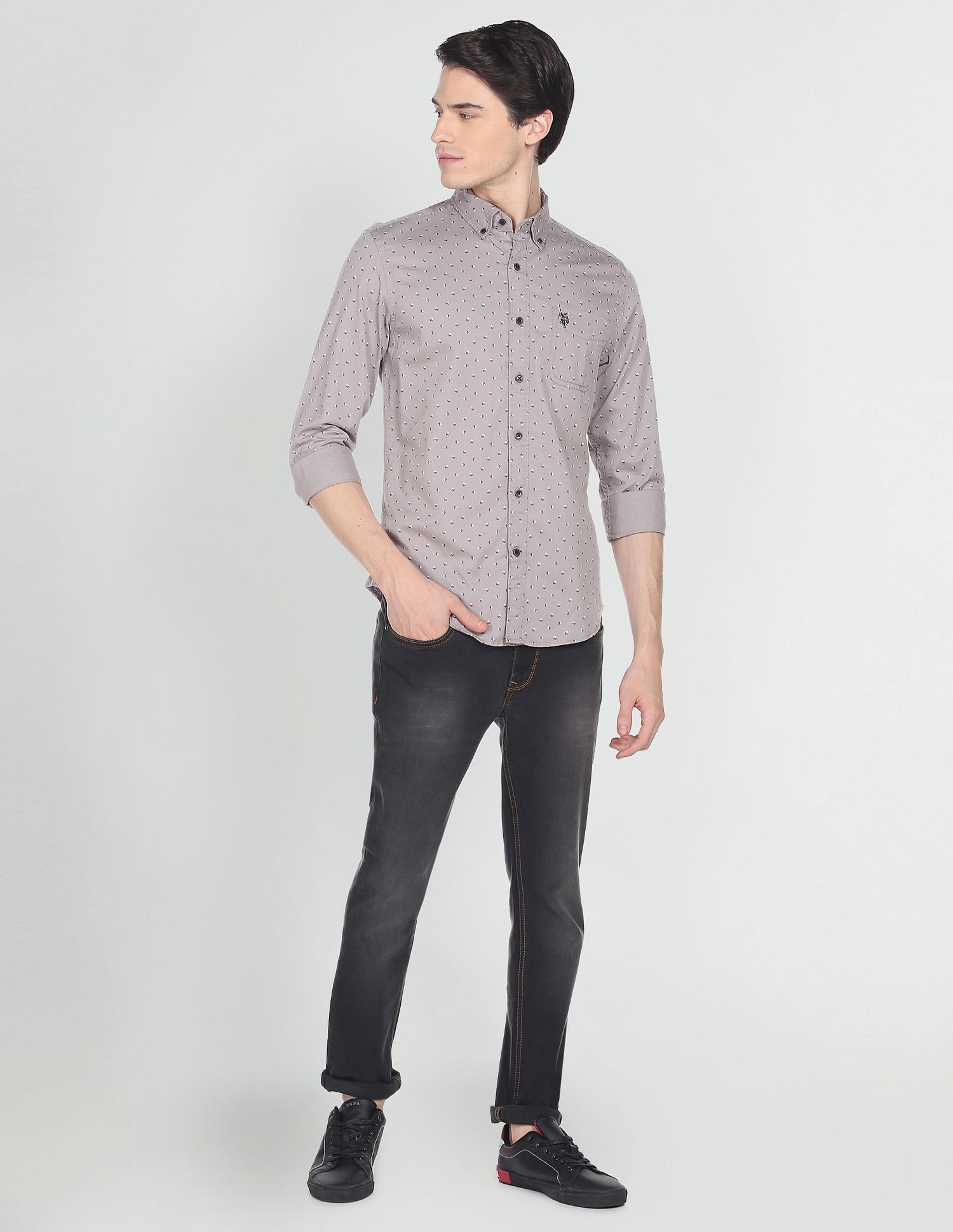 Floral Print Cotton Shirt Grey - U.S. Polo Assn. India | Large