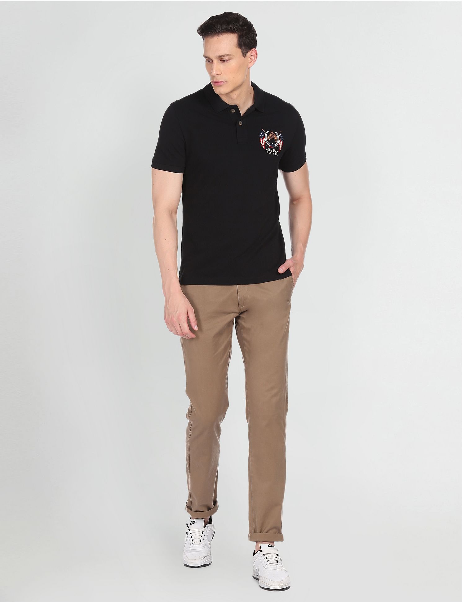 Cotton Solid Polo Shirt Black - U.S. Polo Assn. India | Large