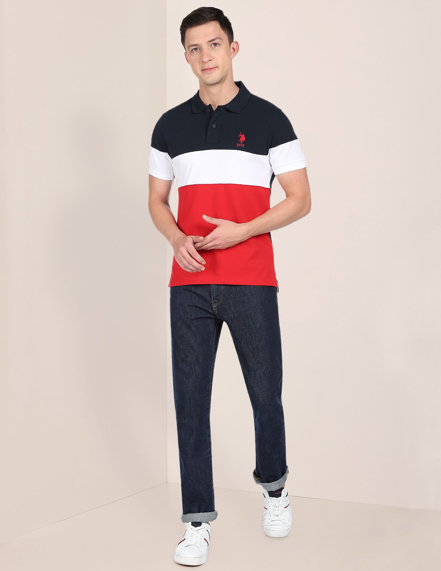 Colour Block Cotton Polo Shirt White - U.S. POLO ASSN. | Large