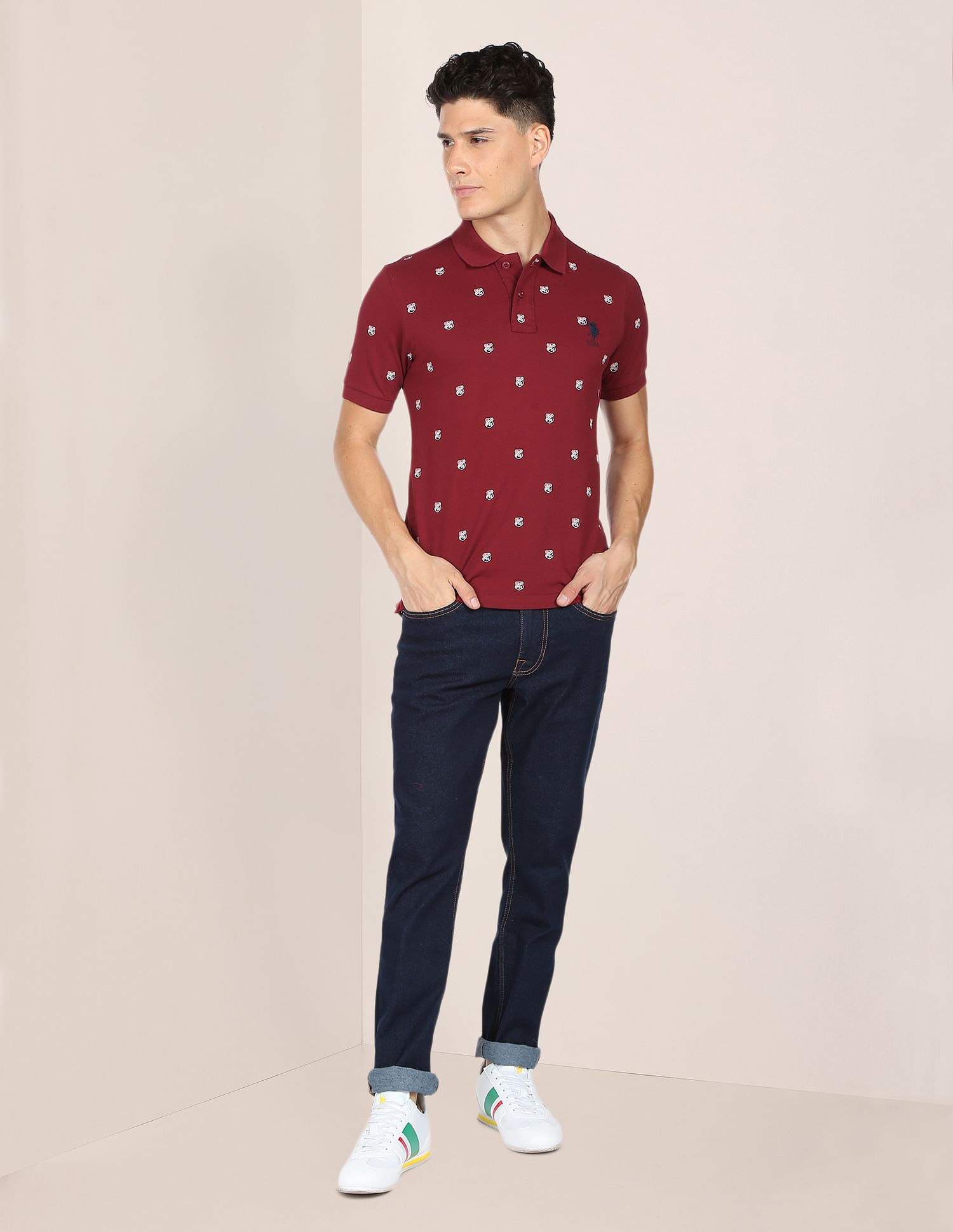 Shield Print Polo Shirt Dark Red - U.S. Polo Assn. India | Large